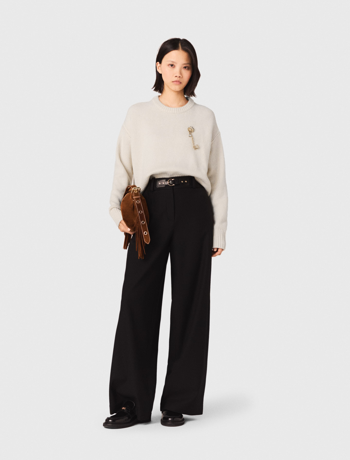Woman's polyester Wide-leg suit trousers for Spring/Summer, size Extra Extra Large, in color Black /
