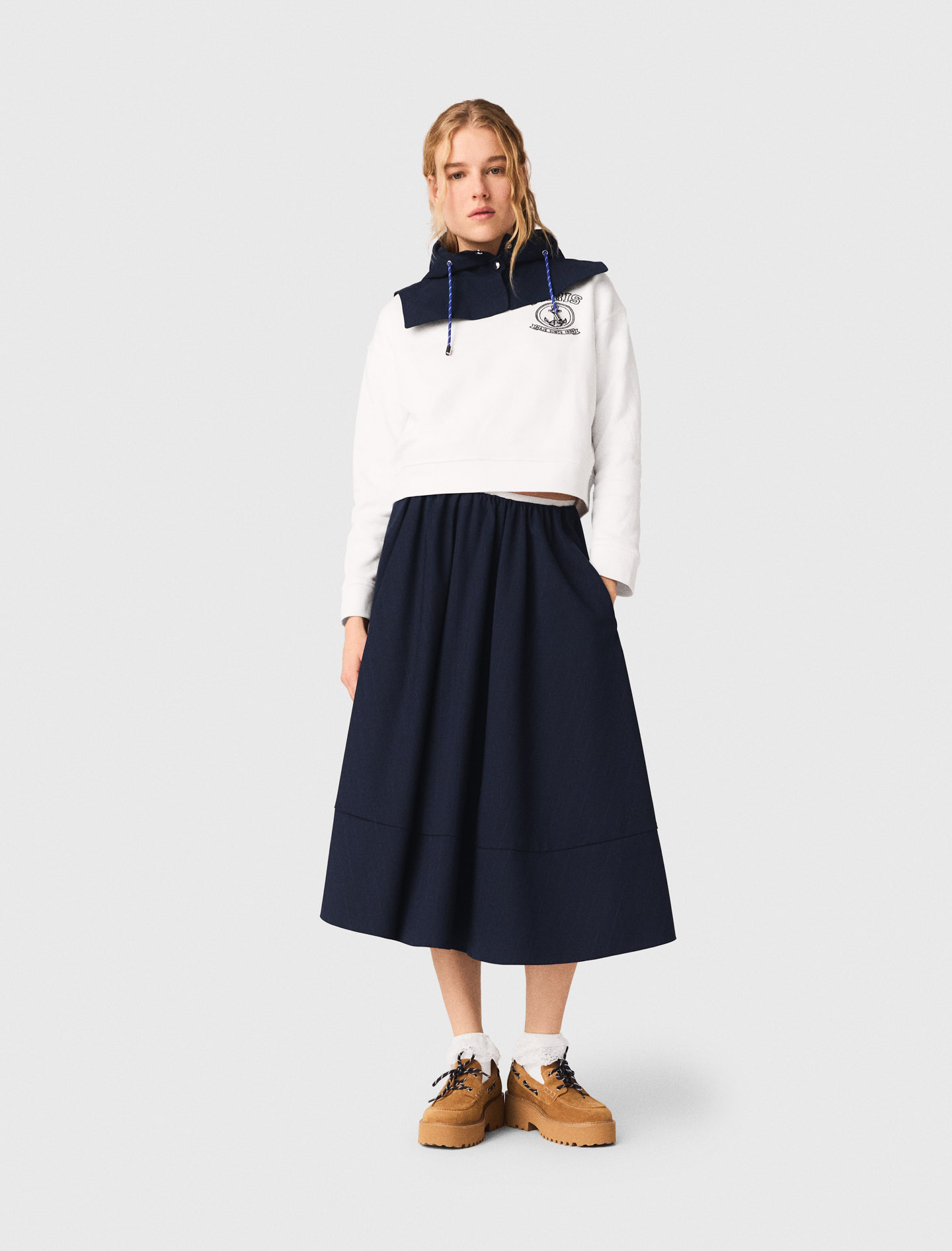Woman's cotton Sailor print sweatshirt for Spring/Summer, size Large, in color White / by Maje