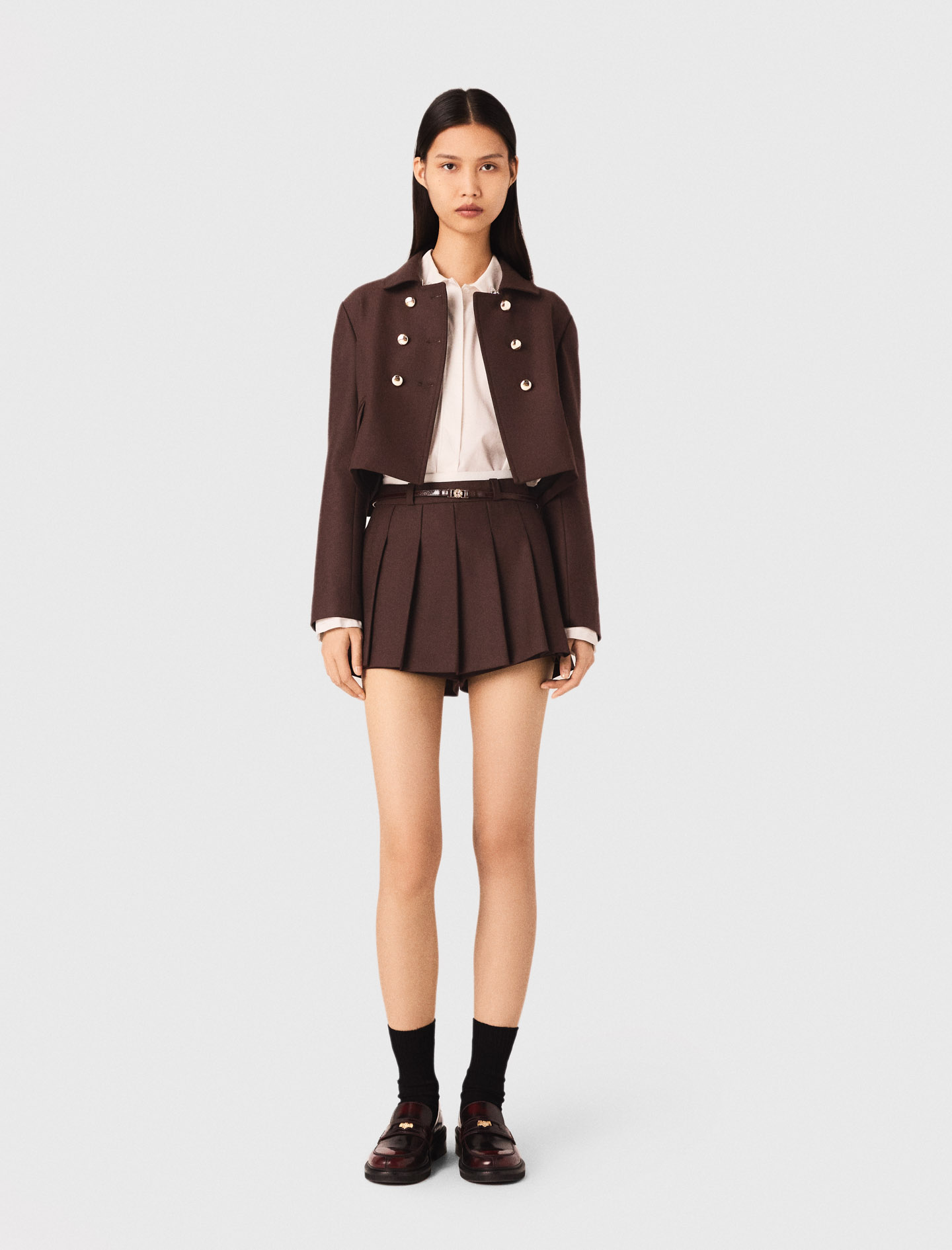 Woman's polyester Short double-breasted jacket for Fall/Winter, size Extra Small, in color Brown /