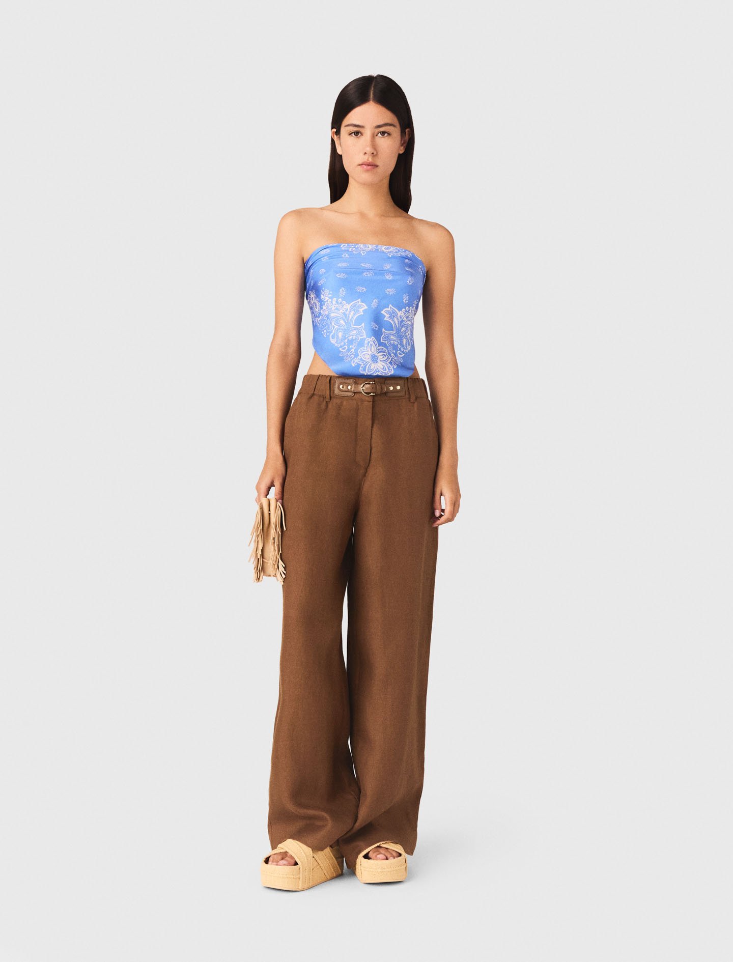 Woman's linen Linen-blend trousers for Spring/Summer, size Small, in color Brown /