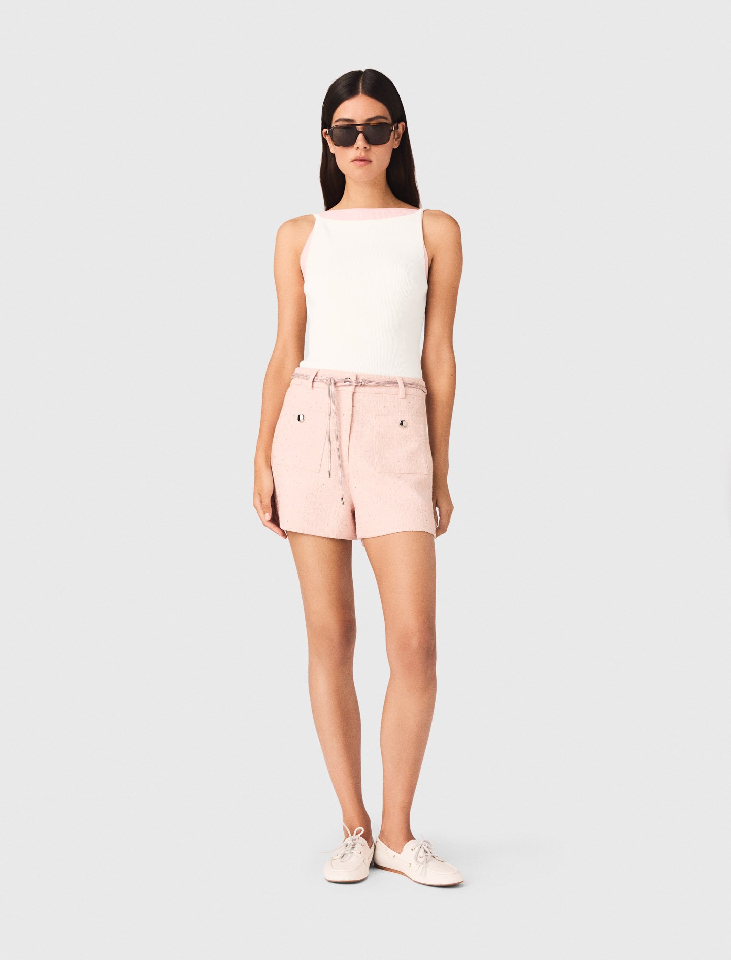 Woman's cotton High straight-neck top for Spring/Summer, size Medium, in color White /