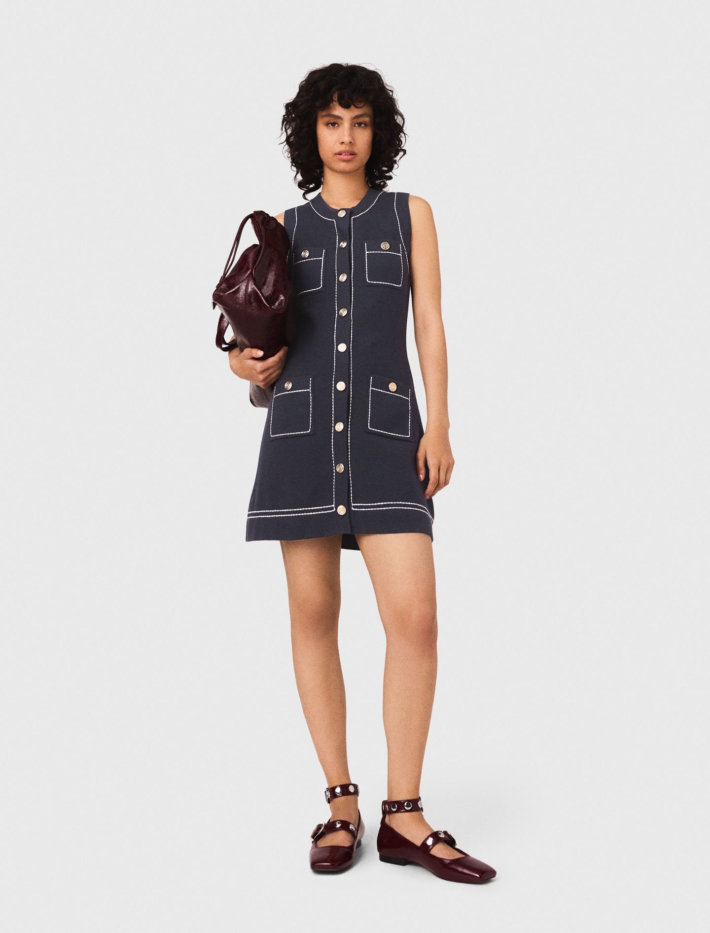 Woman's cotton Straight dress in stitched knit for Fall/Winter, size Large, in color Navy / Blue