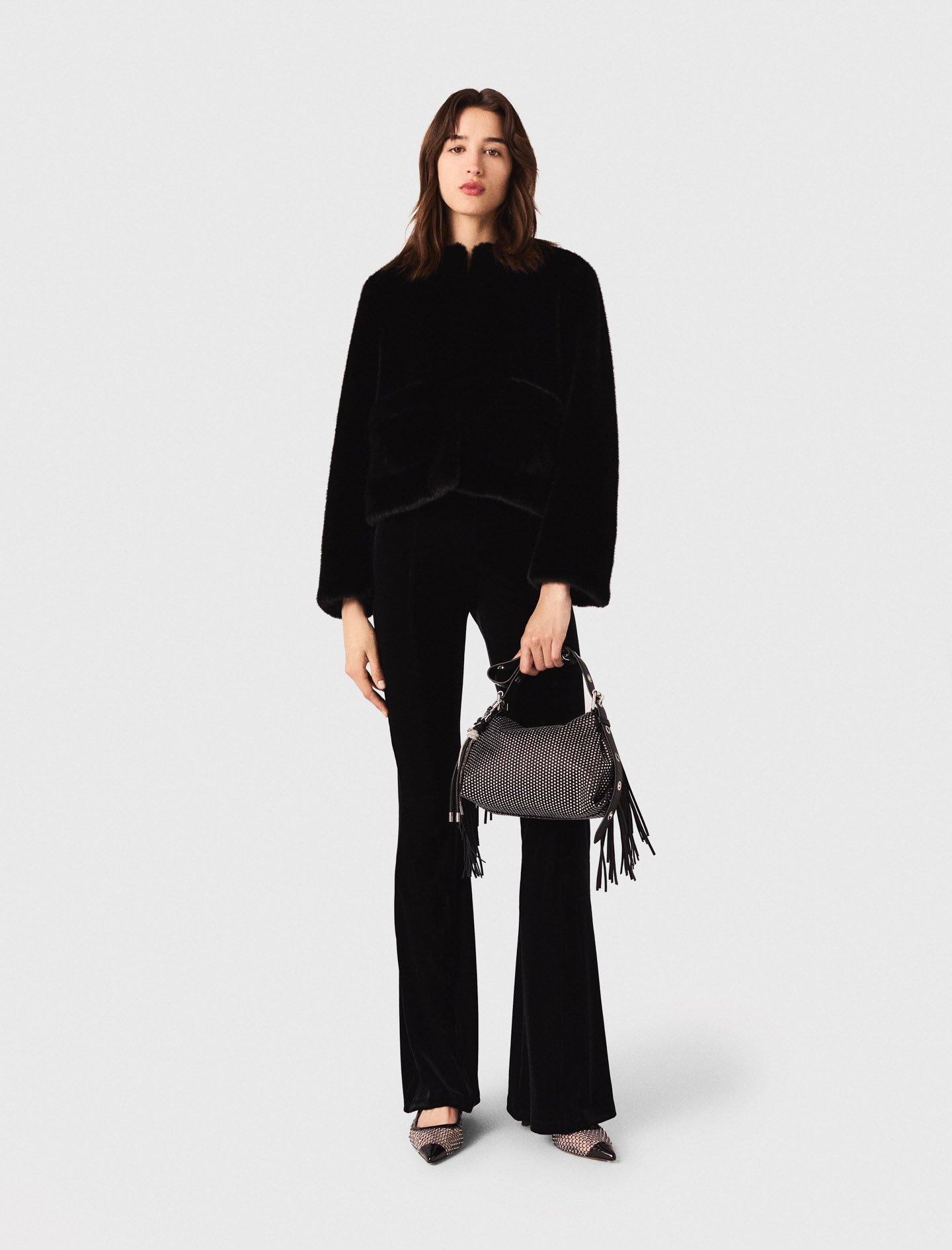 Woman's polyester Stretch velour trousers for Fall/Winter, size Extra Small, in color Black /