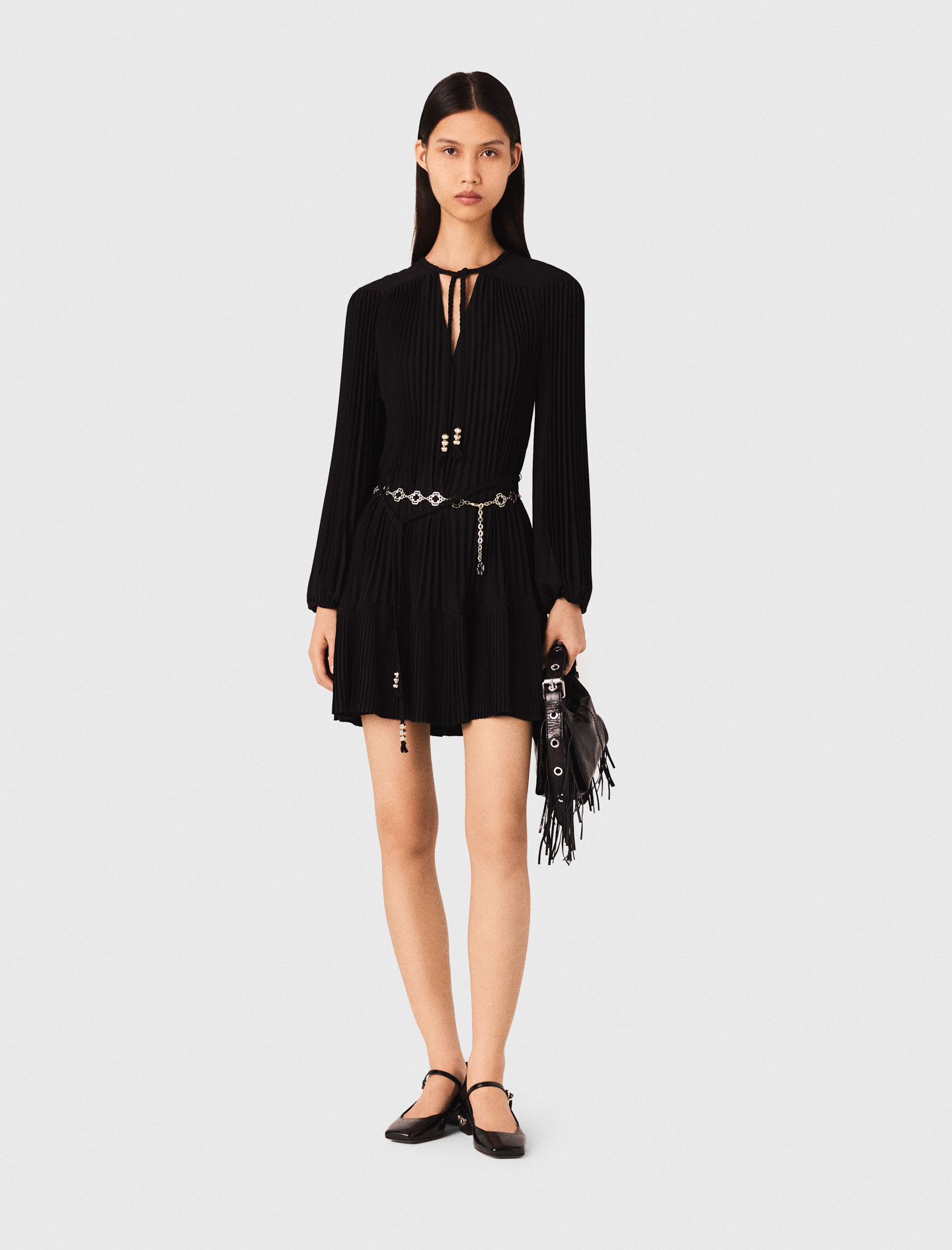 Woman's polyester Mini pleated dress for Fall/Winter, size Extra Extra Large, in color Black /