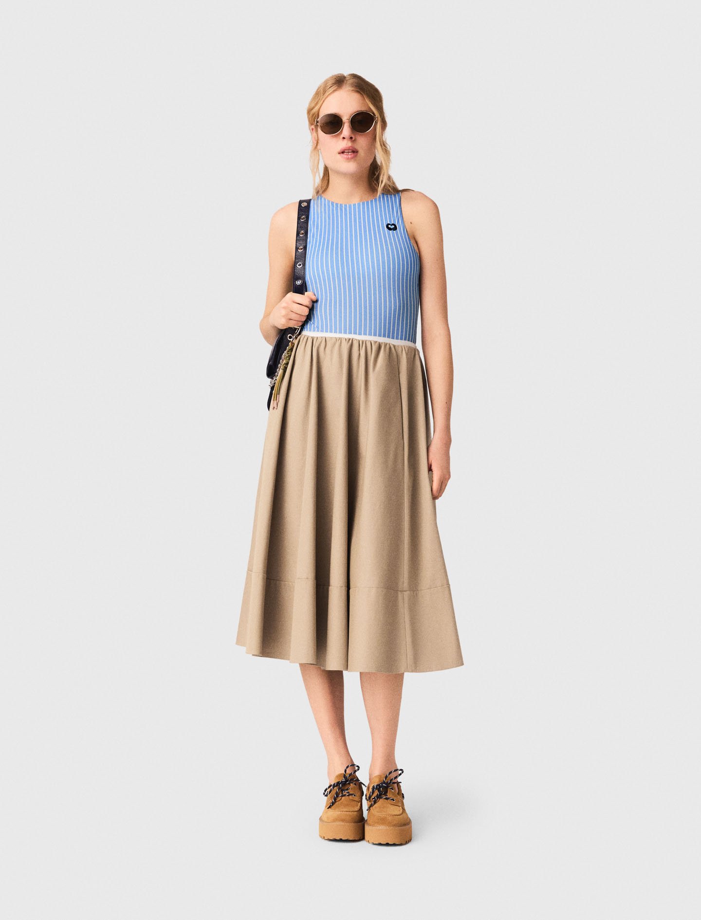 Woman's cotton Mid-length cotton skirt for Spring/Summer, size Large, in color mastic beige /
