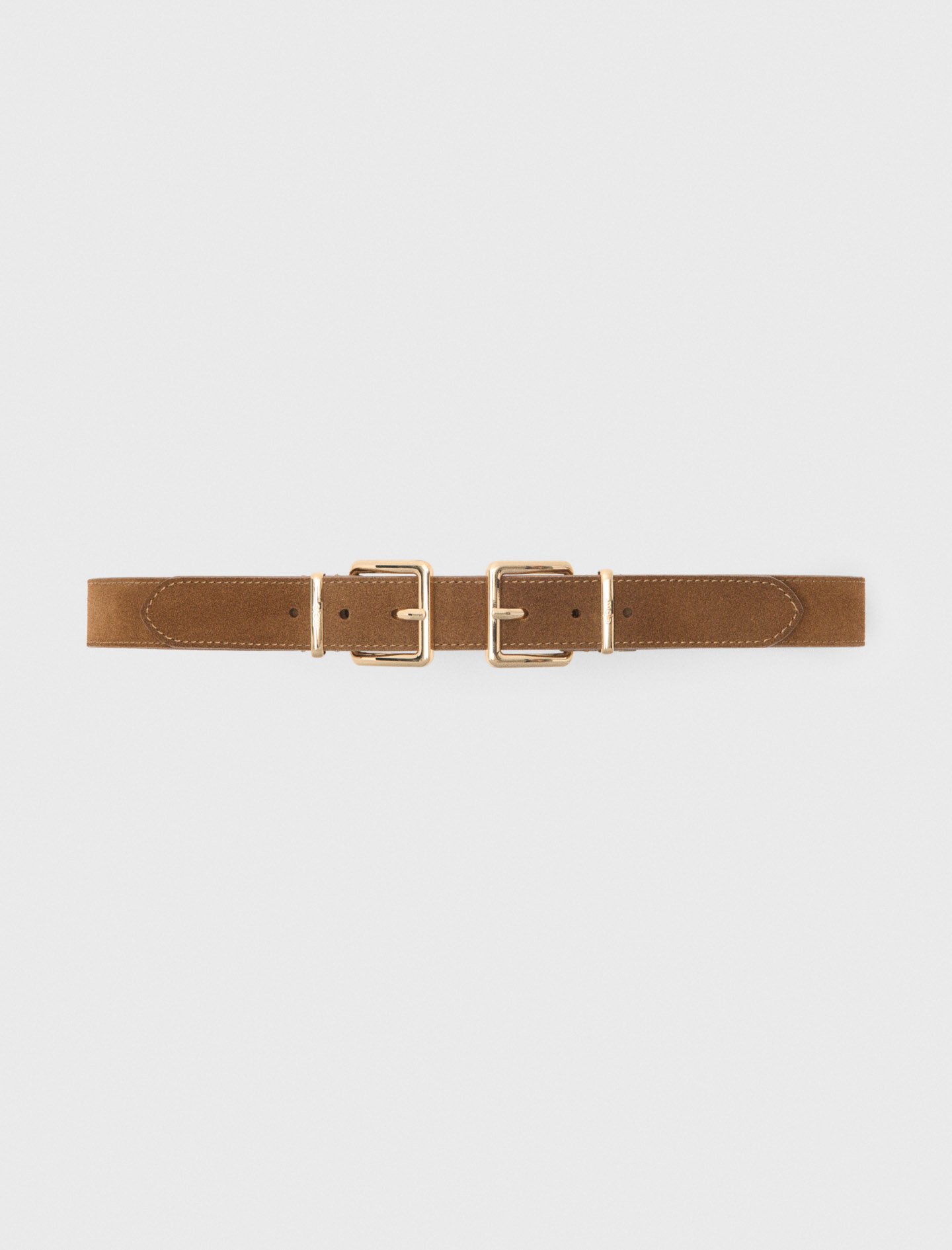 Woman's leather Double buckle suede belt for Spring/Summer, size Medium, in color Camel / Brown