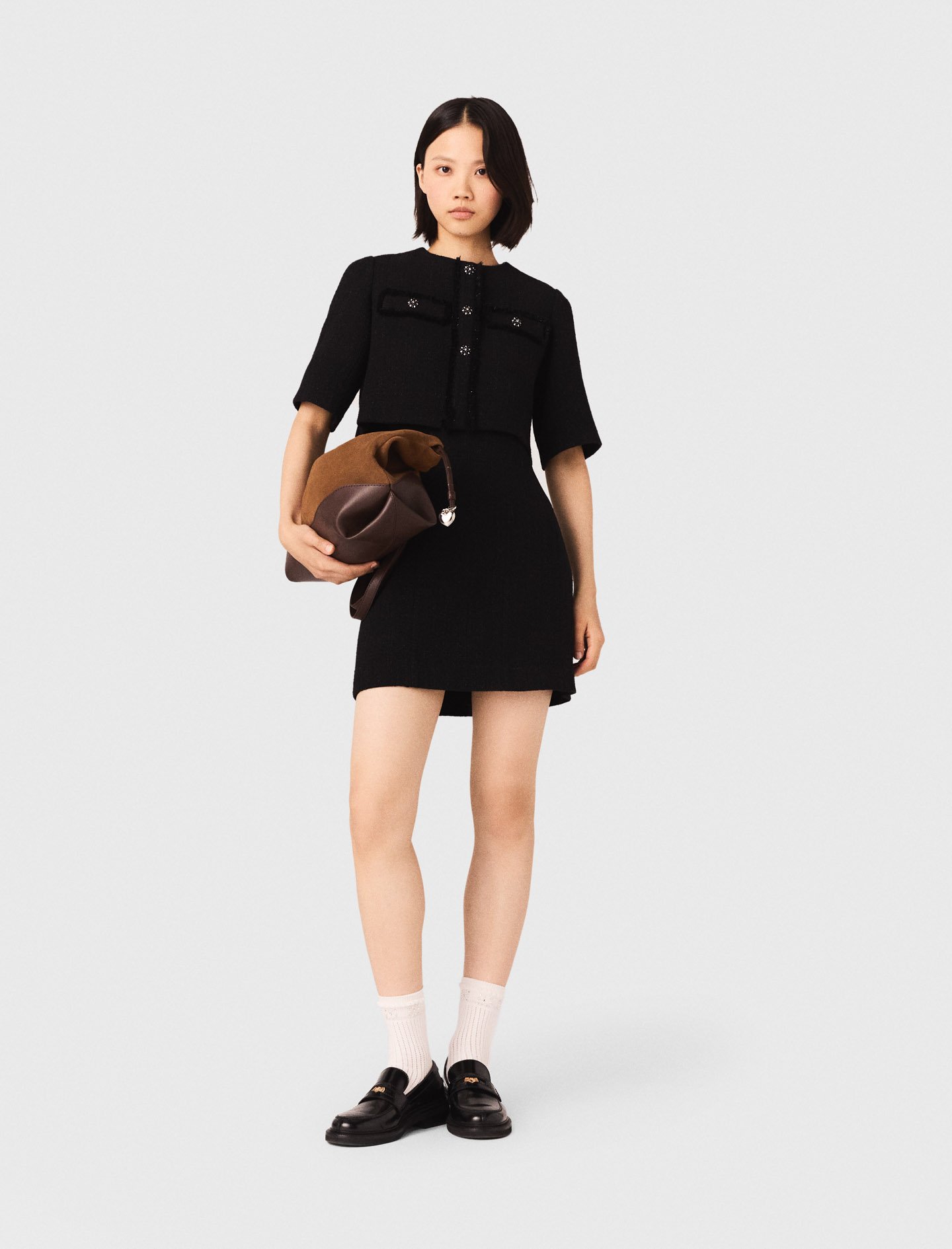 Woman's cotton 2-in-1 shiny tweed dress for Spring/Summer, size Large, in color Black /