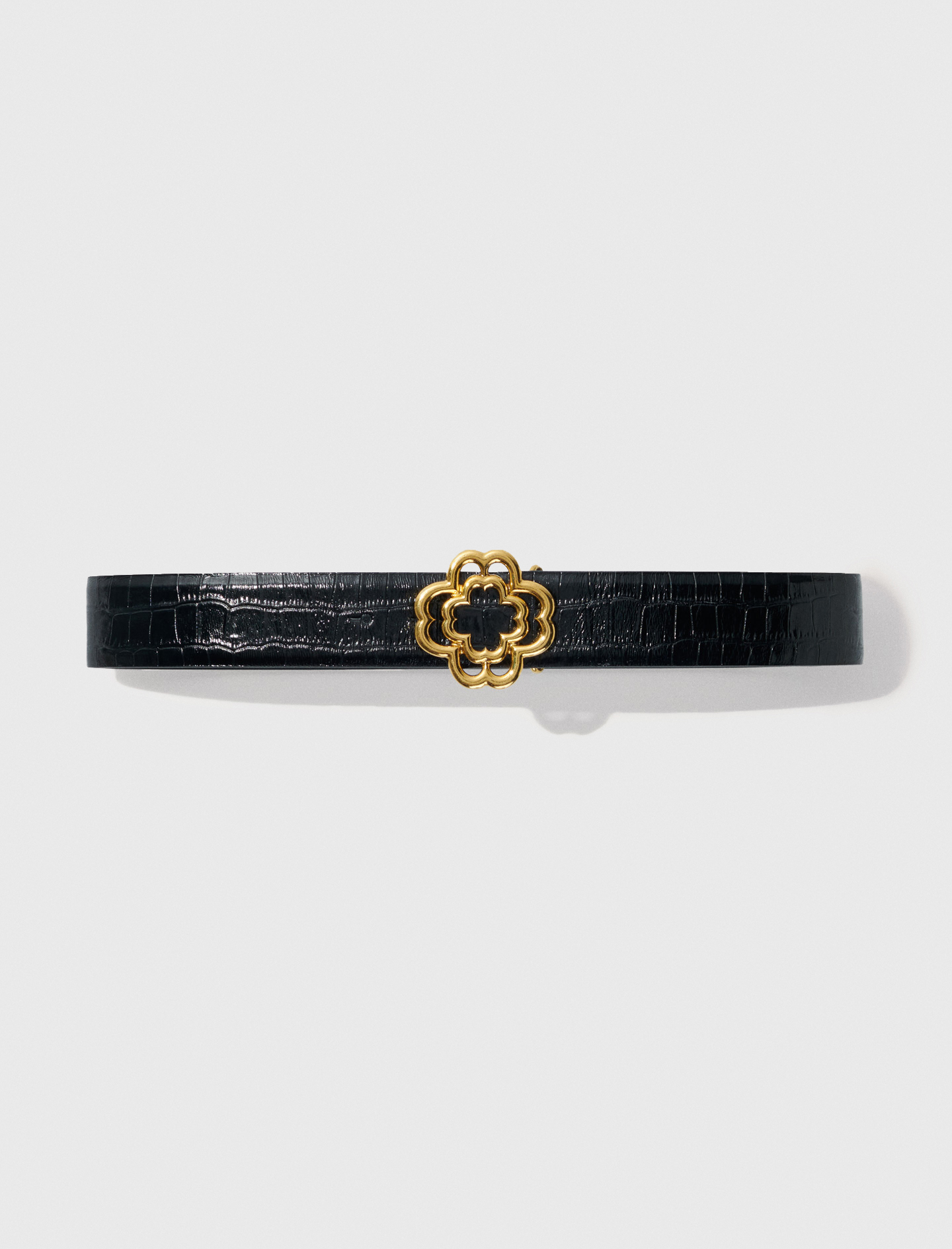 Woman's polyester Croc-effect leather double M belt for Spring/Summer, size Small, in color Black / by Maje