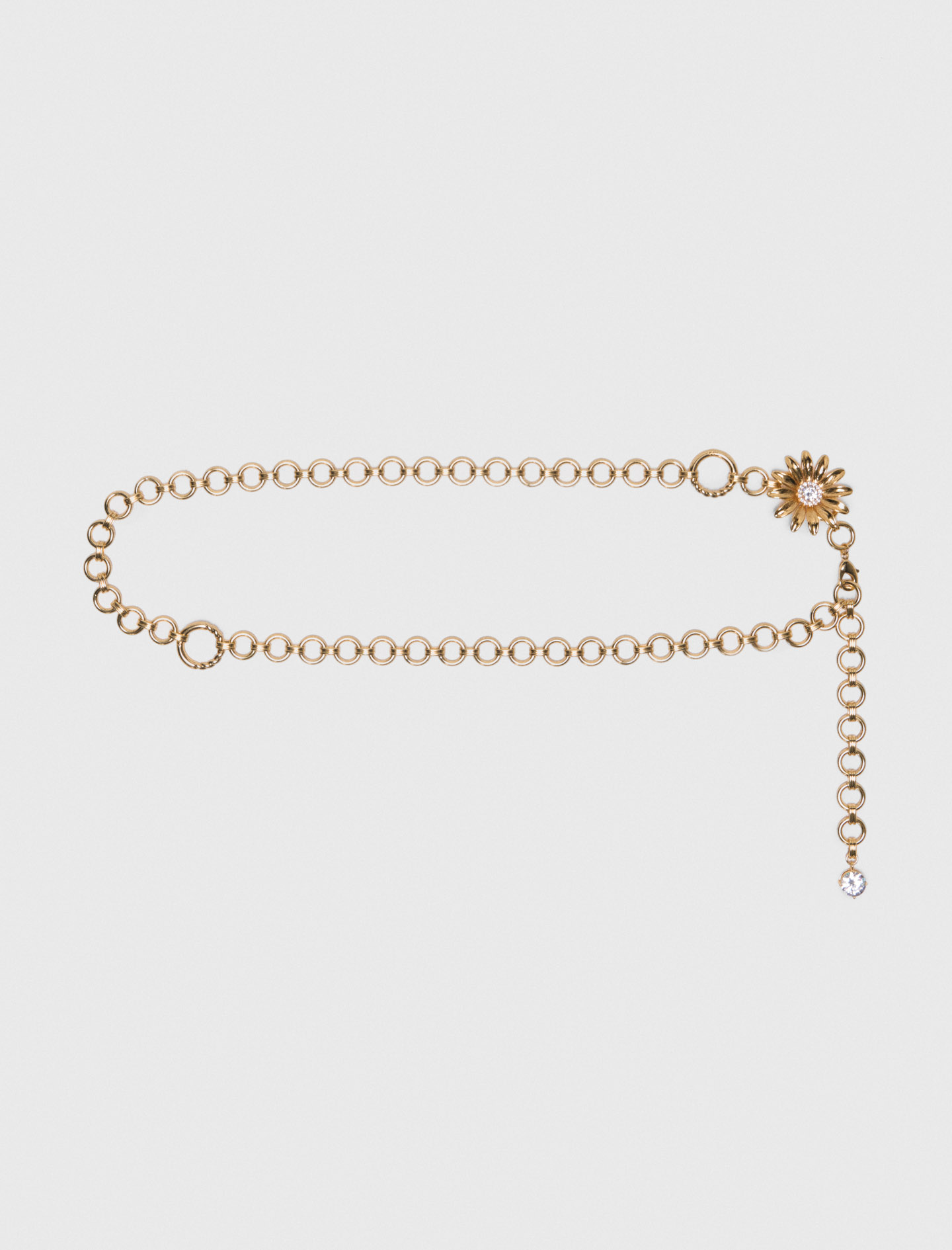 Woman's zirconium Chain belt with flowers for Spring/Summer, size Small, in color Gold / Yellow