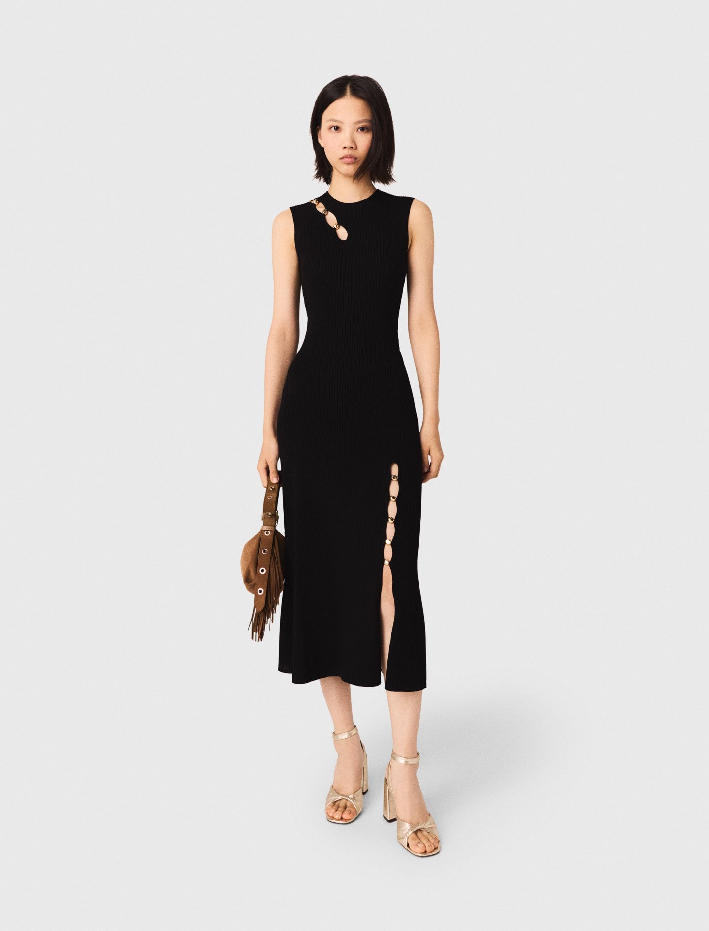 Woman's viscose Cutaway rib knit maxi dress for Spring/Summer, size Extra Small, in color Black /