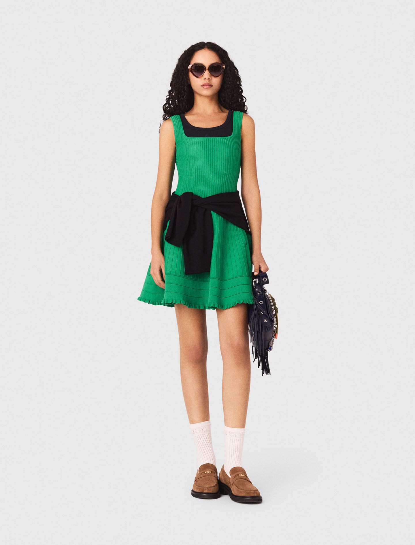 Woman's polyester Knit skater dress for Spring/Summer, size Medium, in color Green / Grey