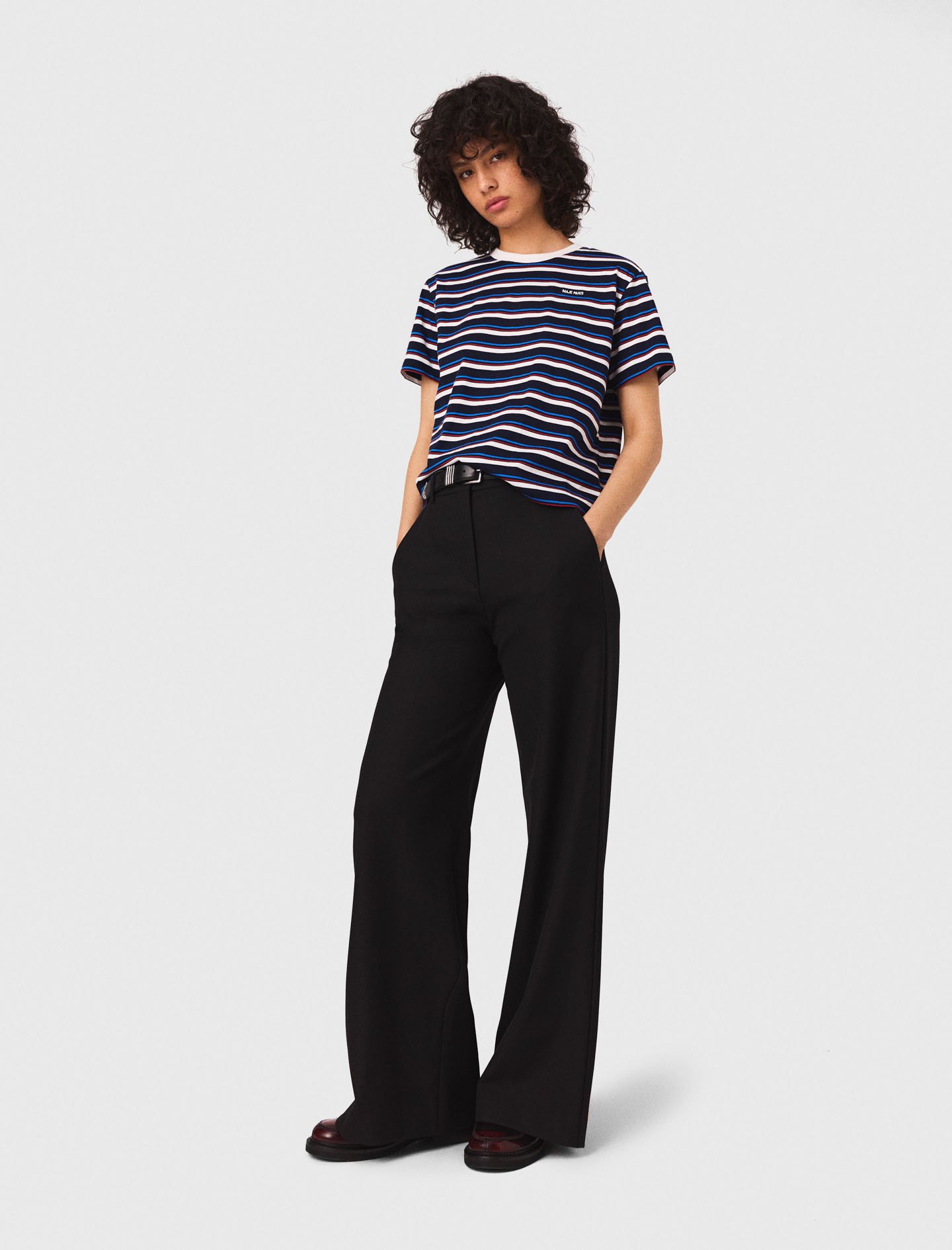 Woman's polyester Suit trousers with pintucks for Fall/Winter, size Large, in color Navy / Blue