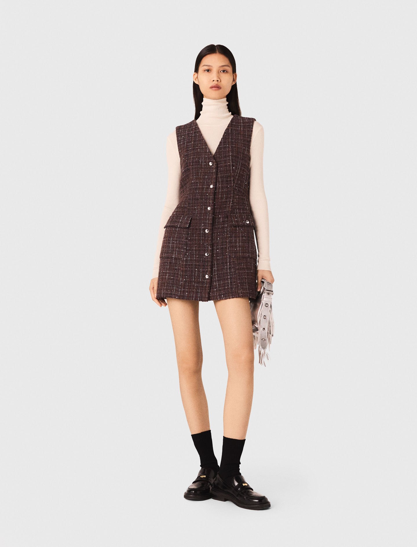 Woman's cotton Mini tweed dress for Fall/Winter, size Small, in color Brown /