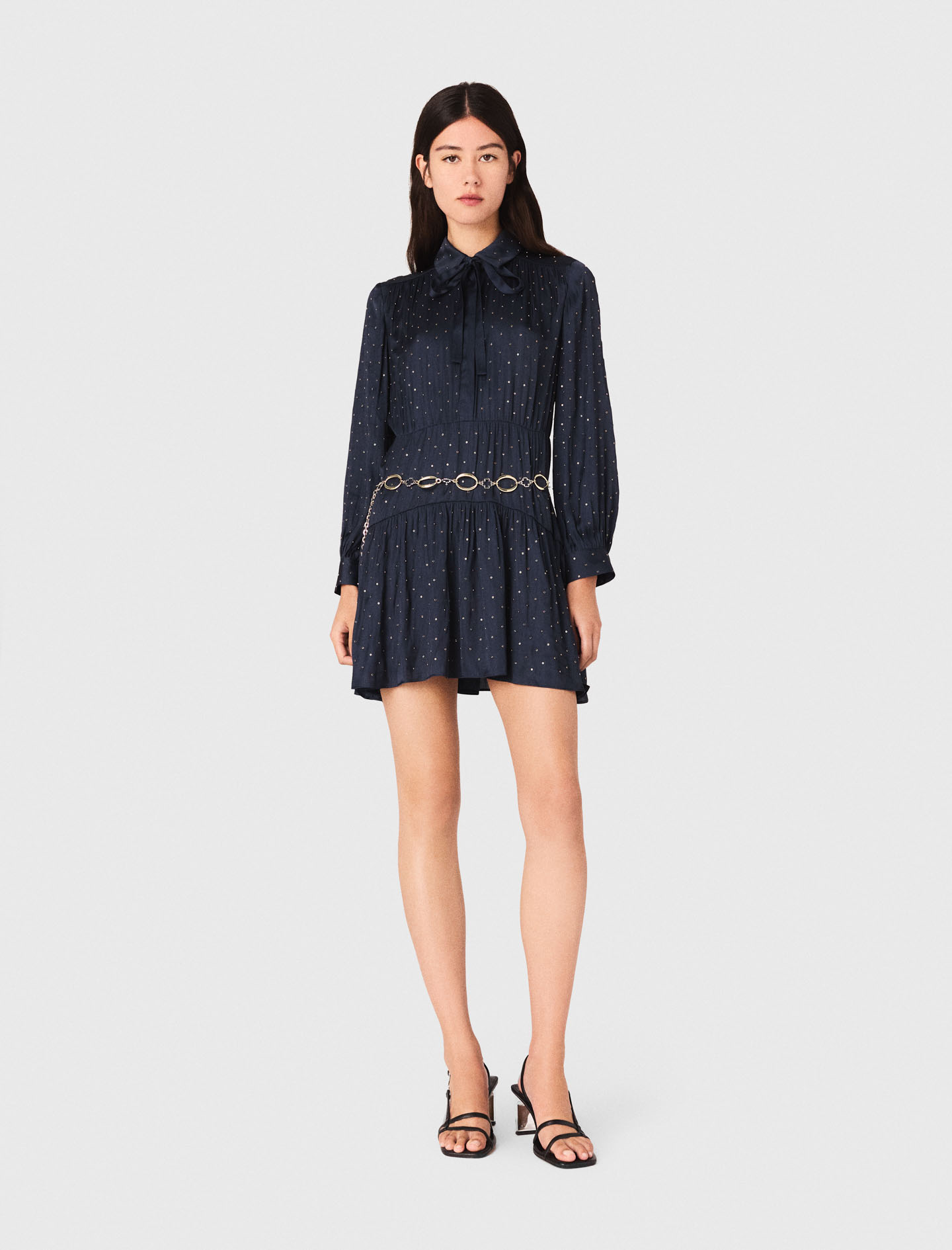 Woman's polyester Studded flowing shirt dress for Fall/Winter, size Small, in color Navy / Blue