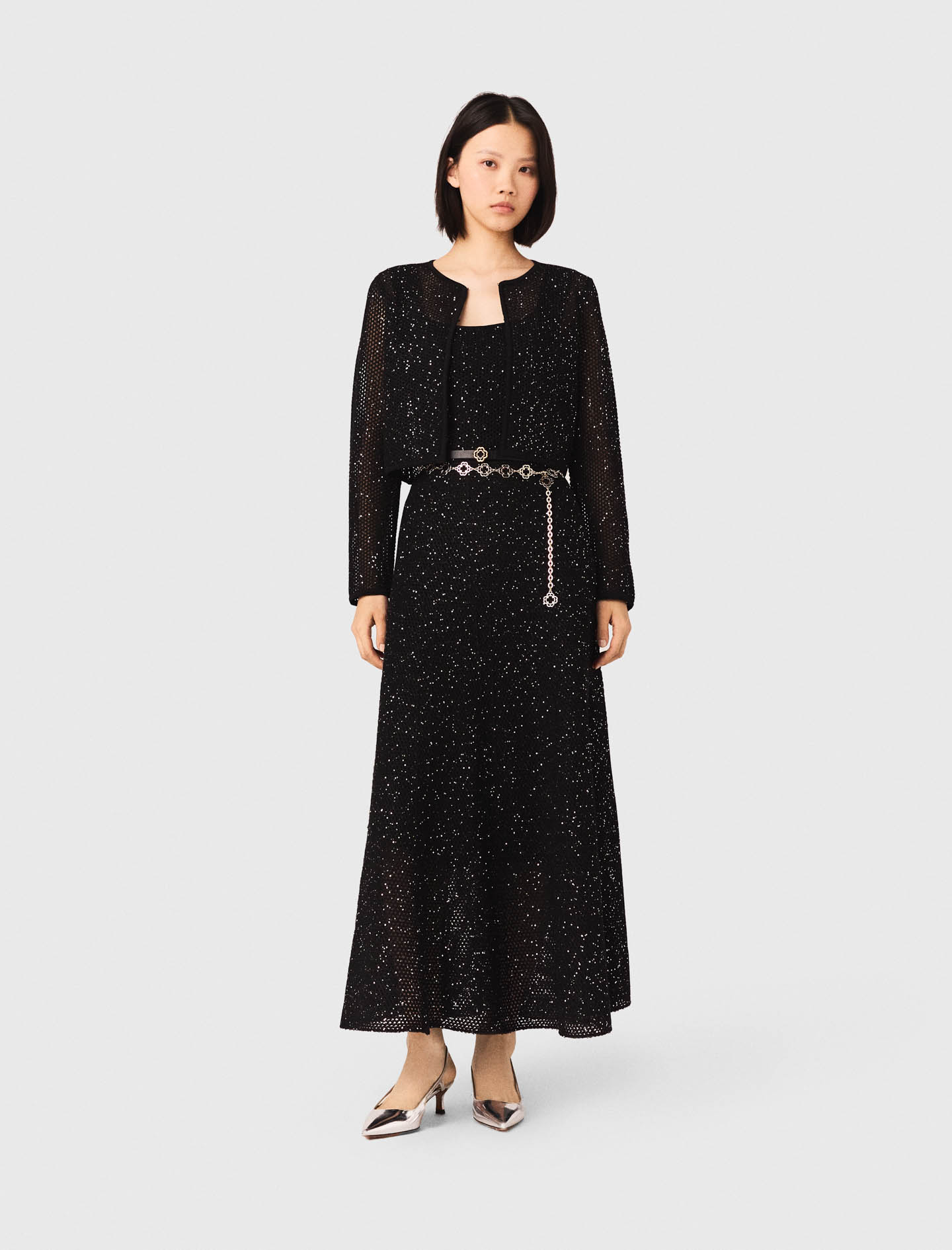Woman's polyester Rhinestone knit cardigan for Spring/Summer, size Extra Small, in color Black /
