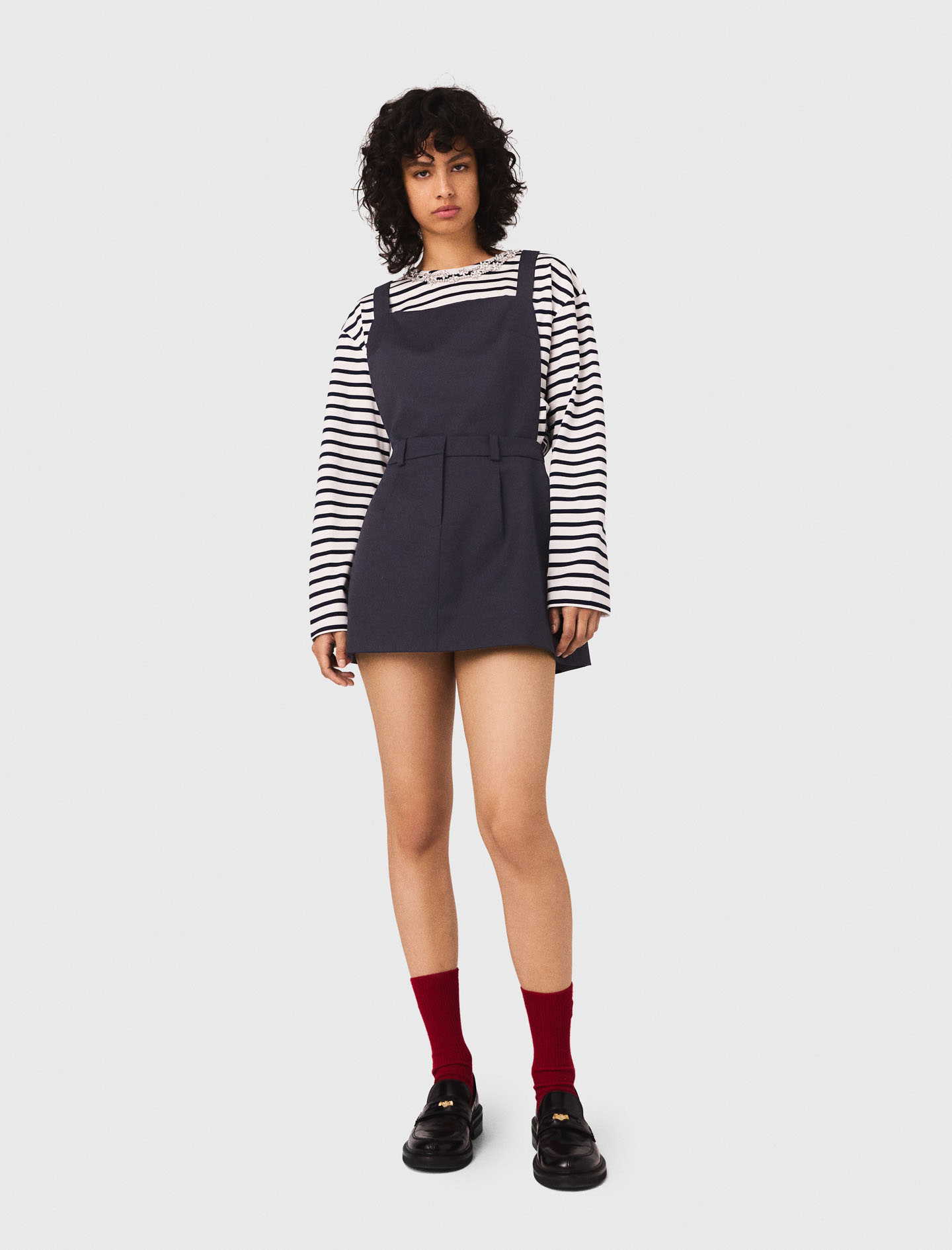 Woman's polyester Pinafore strap dress for Fall/Winter, size Small, in color Navy / Blue