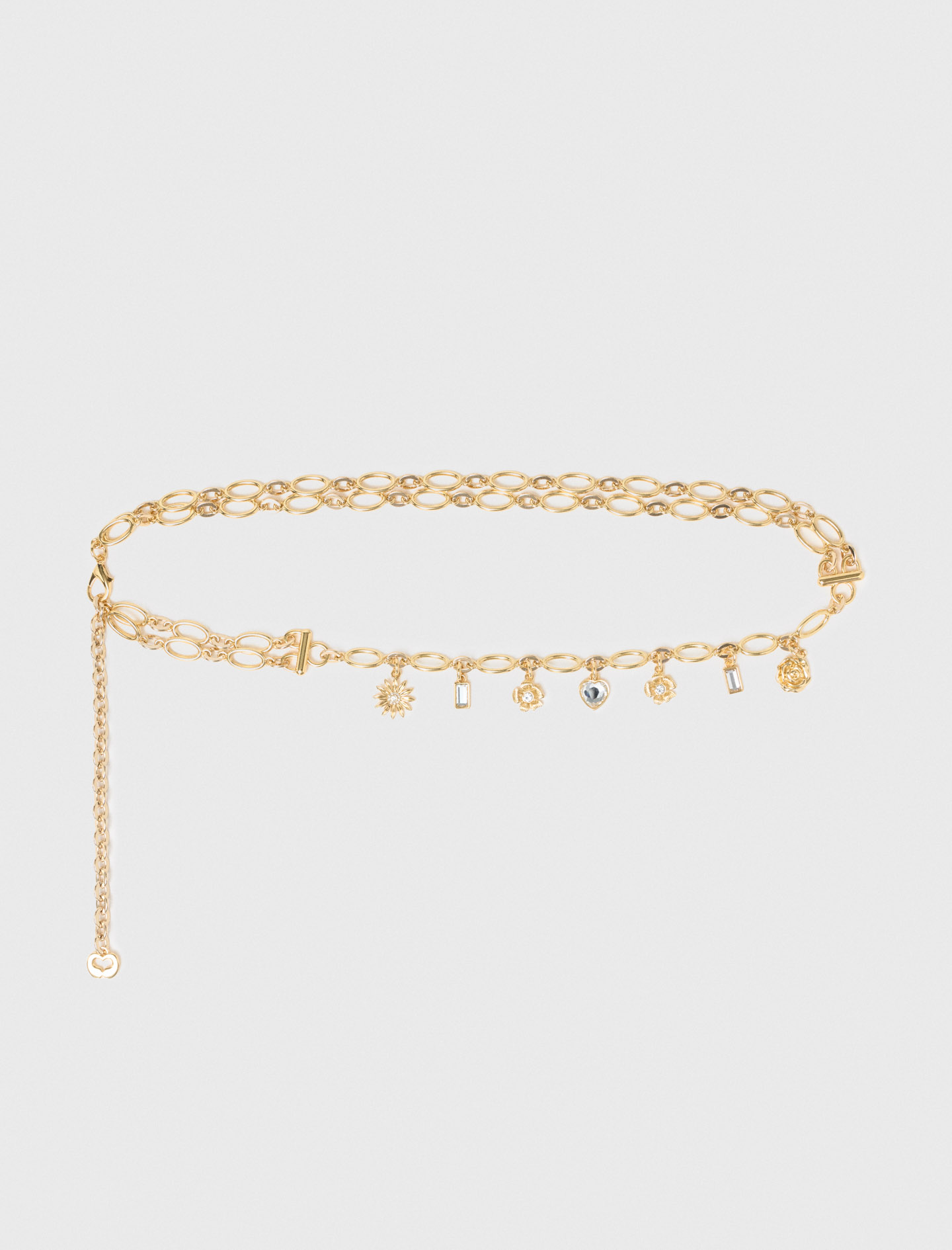 Woman's zamac Double chain belt with charms for Spring/Summer, size Medium, in color Gold / Yellow