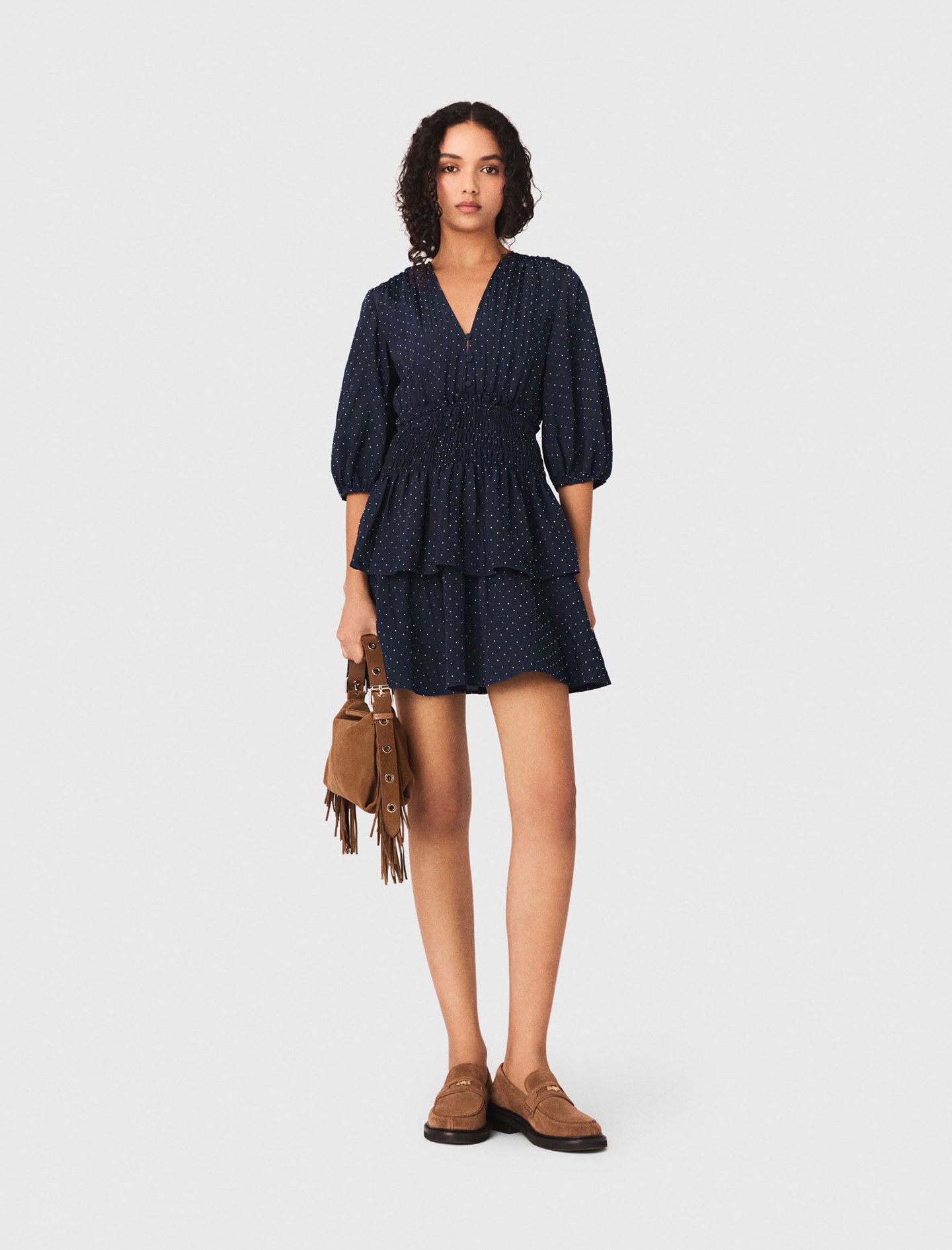 Woman's polyester Ruffle and rhinestone dress for Spring/Summer, size Extra Small, in color Navy / Blue