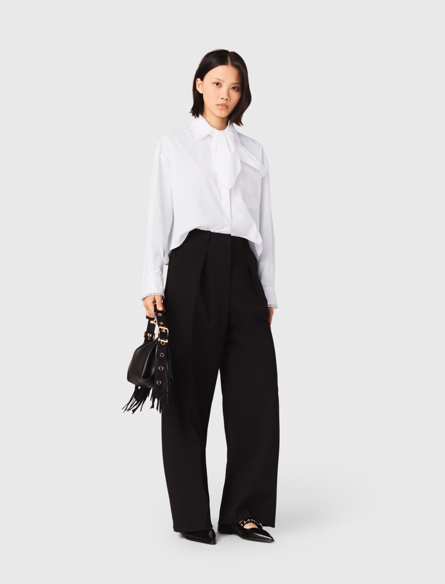 Woman's polyester Balloon suit trousers for Spring/Summer, size Small, in color Black / by Maje