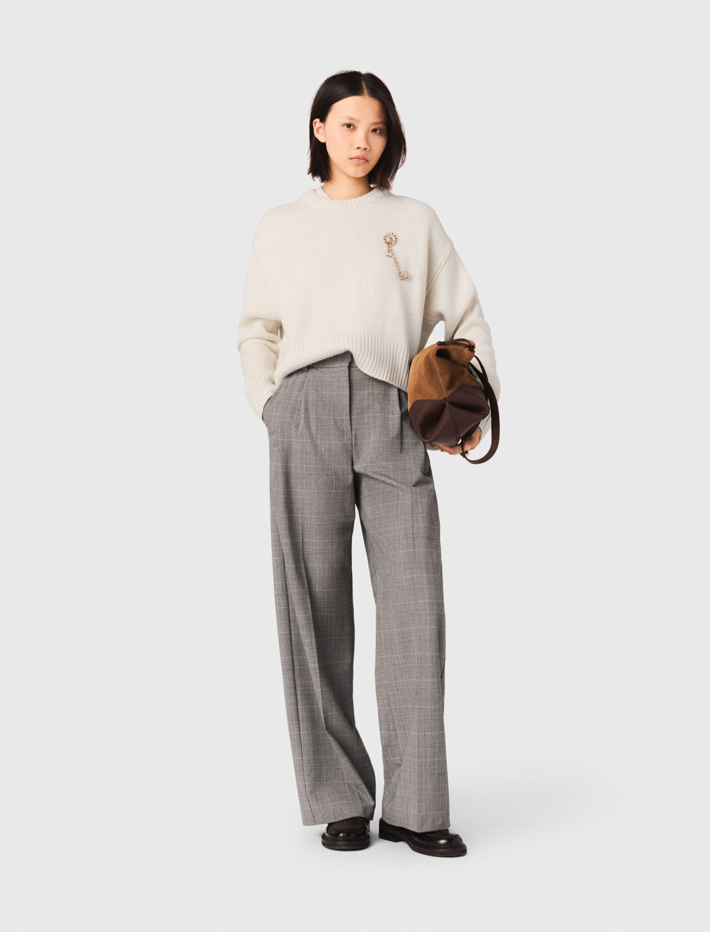 Woman's wool Checked suit trousers for Spring/Summer, size Extra Small, in color Grey /