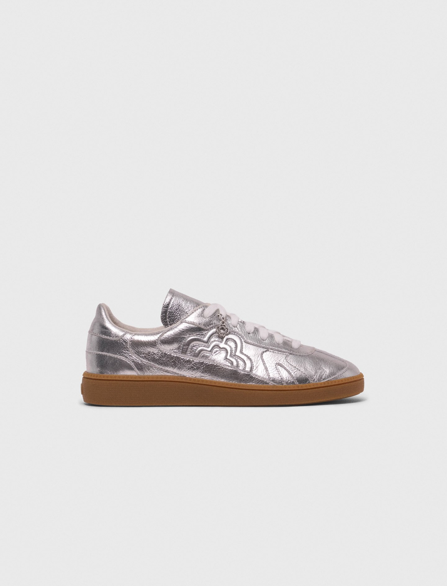 Woman's polyamide Metallic leather sneakers for Fall/Winter, size 10.5, in color Silver / Grey