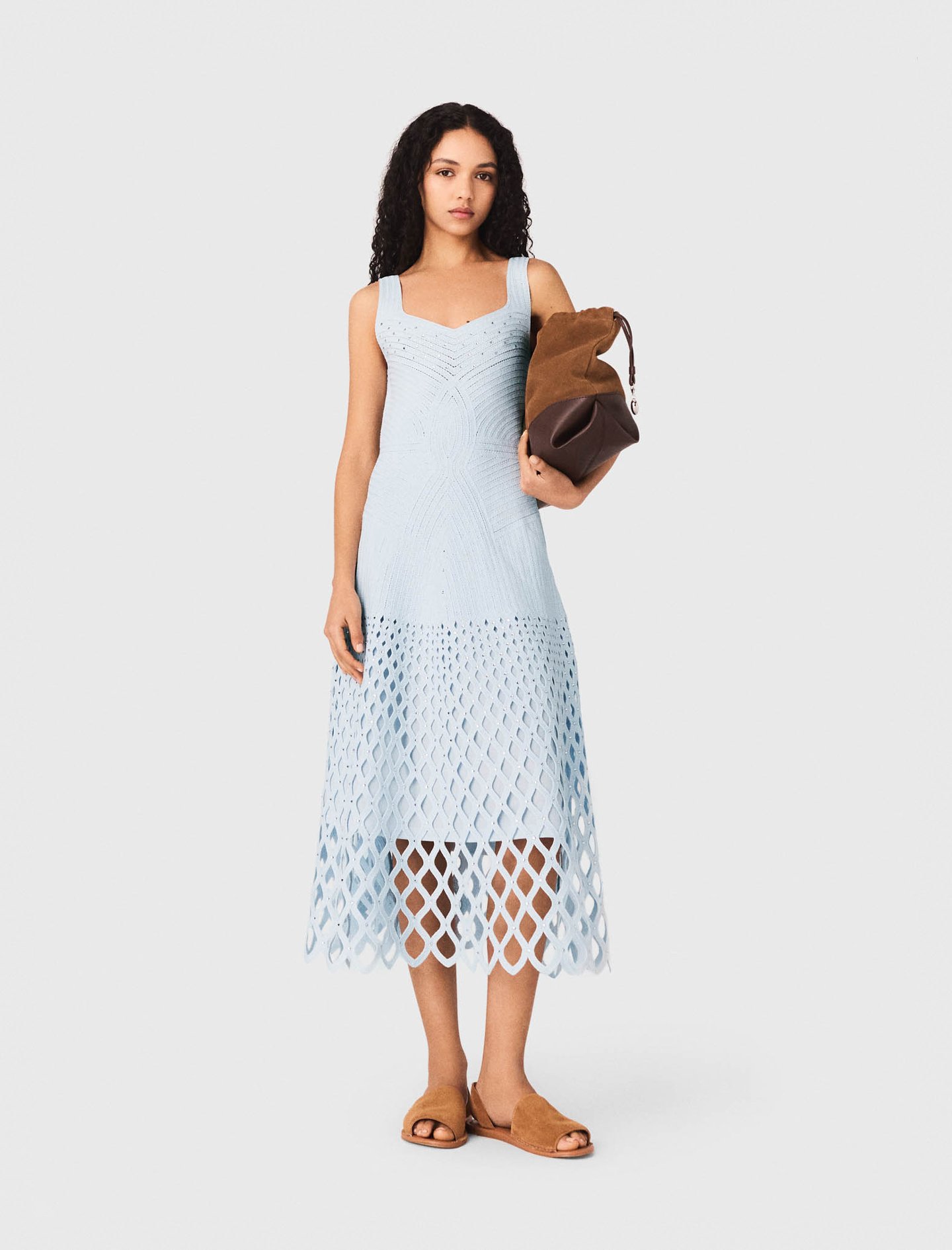 Woman's polyester Crochet dress with removable lining for Spring/Summer, size Medium, in color Blue Sky / Blue