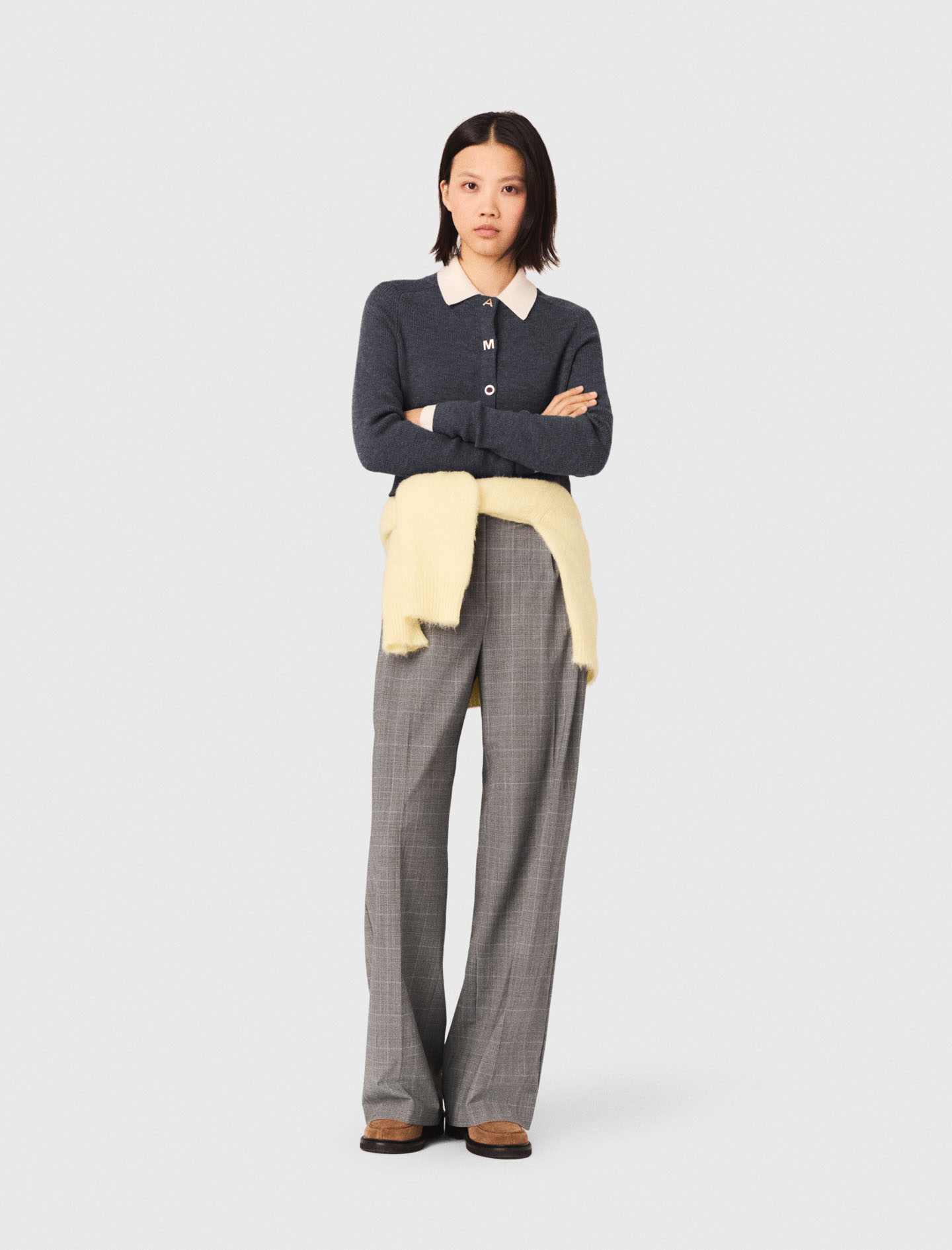 Woman's wool Amour round-neck rib knit cardigan for Spring/Summer, size Small, in color Grey /