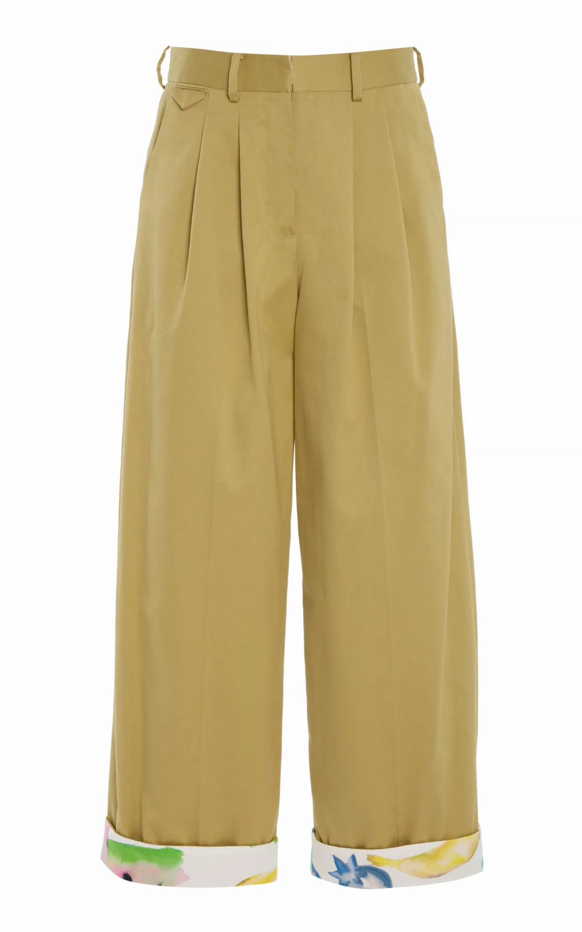 Pleated Cotton Cropped Wide-Leg Pants