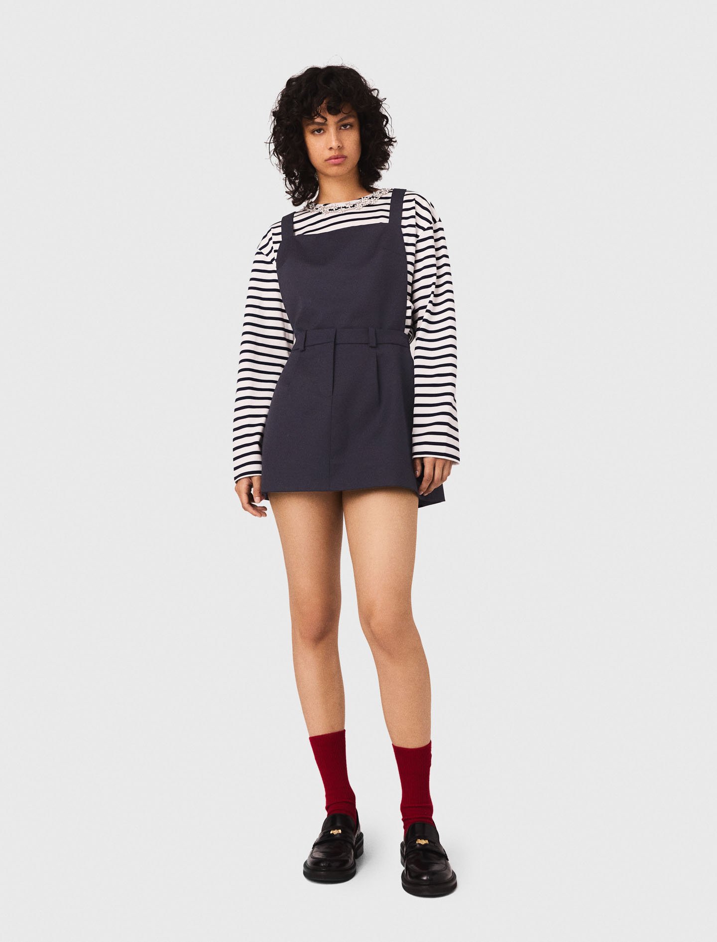 Woman's polyester Pinafore strap dress for Fall/Winter, size Large, in color Navy / Blue