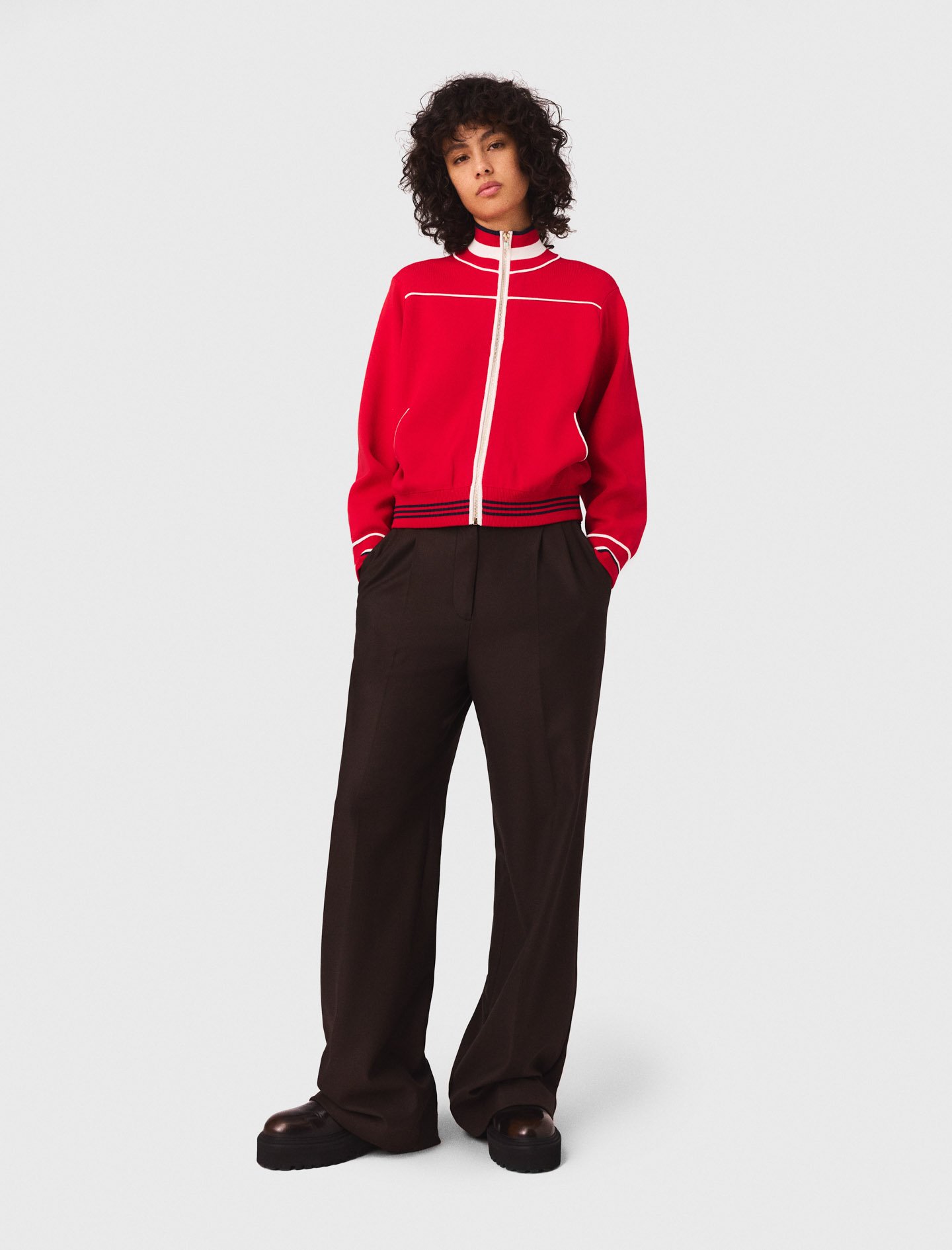 Woman's polyester Wide-leg suit trousers for Fall/Winter, size Small, in color Brown /