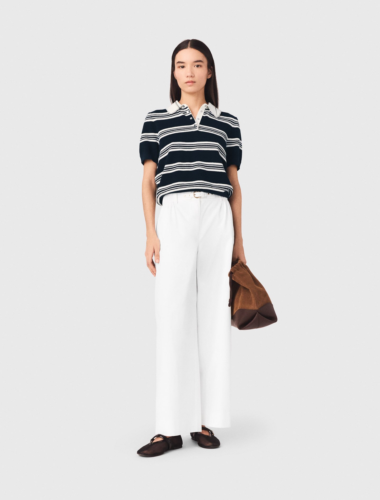 Woman's cotton Wide-leg cotton trousers for Spring/Summer, size Extra Small, in color White /