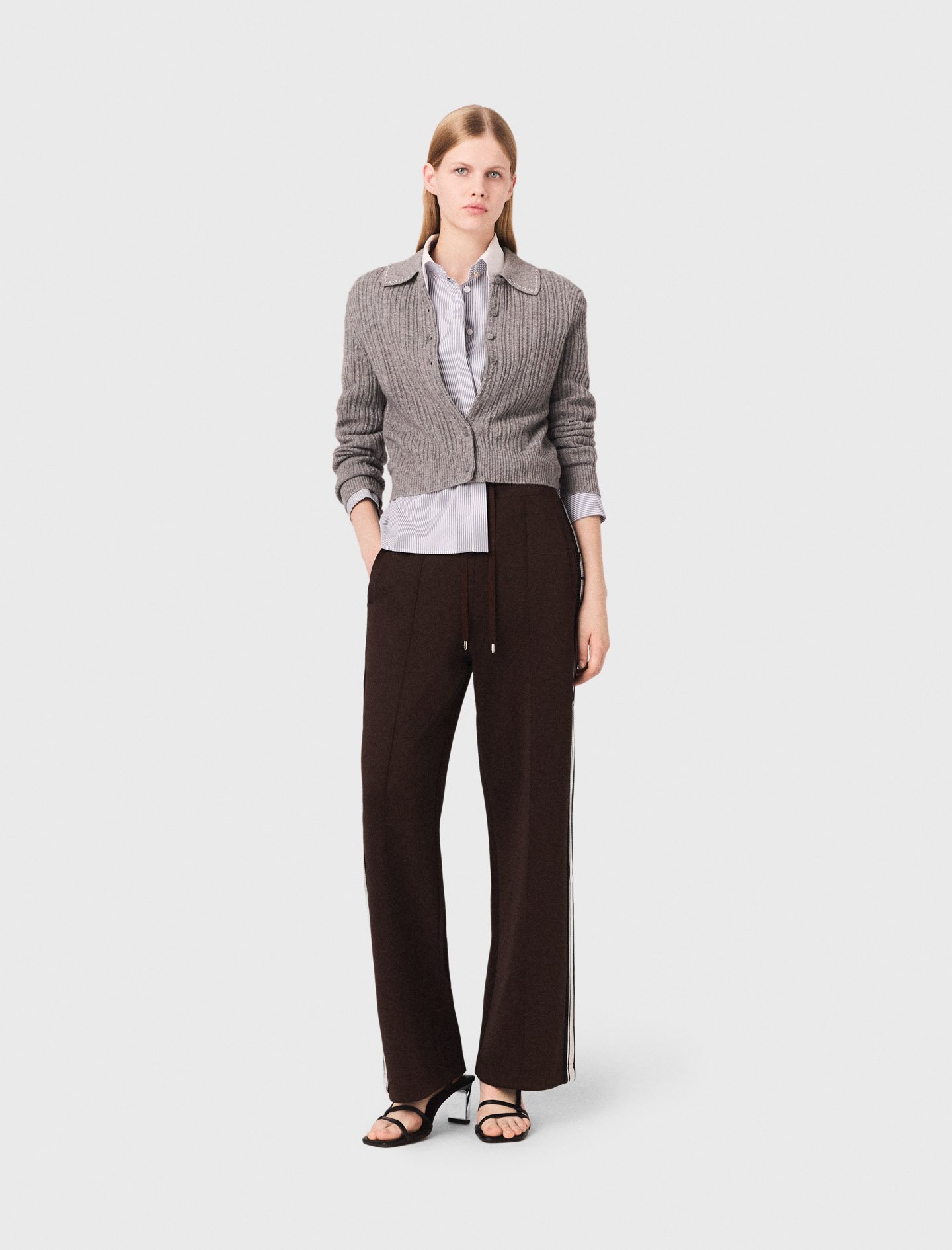 Woman's polyester Straight-striped trousers for Fall/Winter, size Small, in color Dark brown /