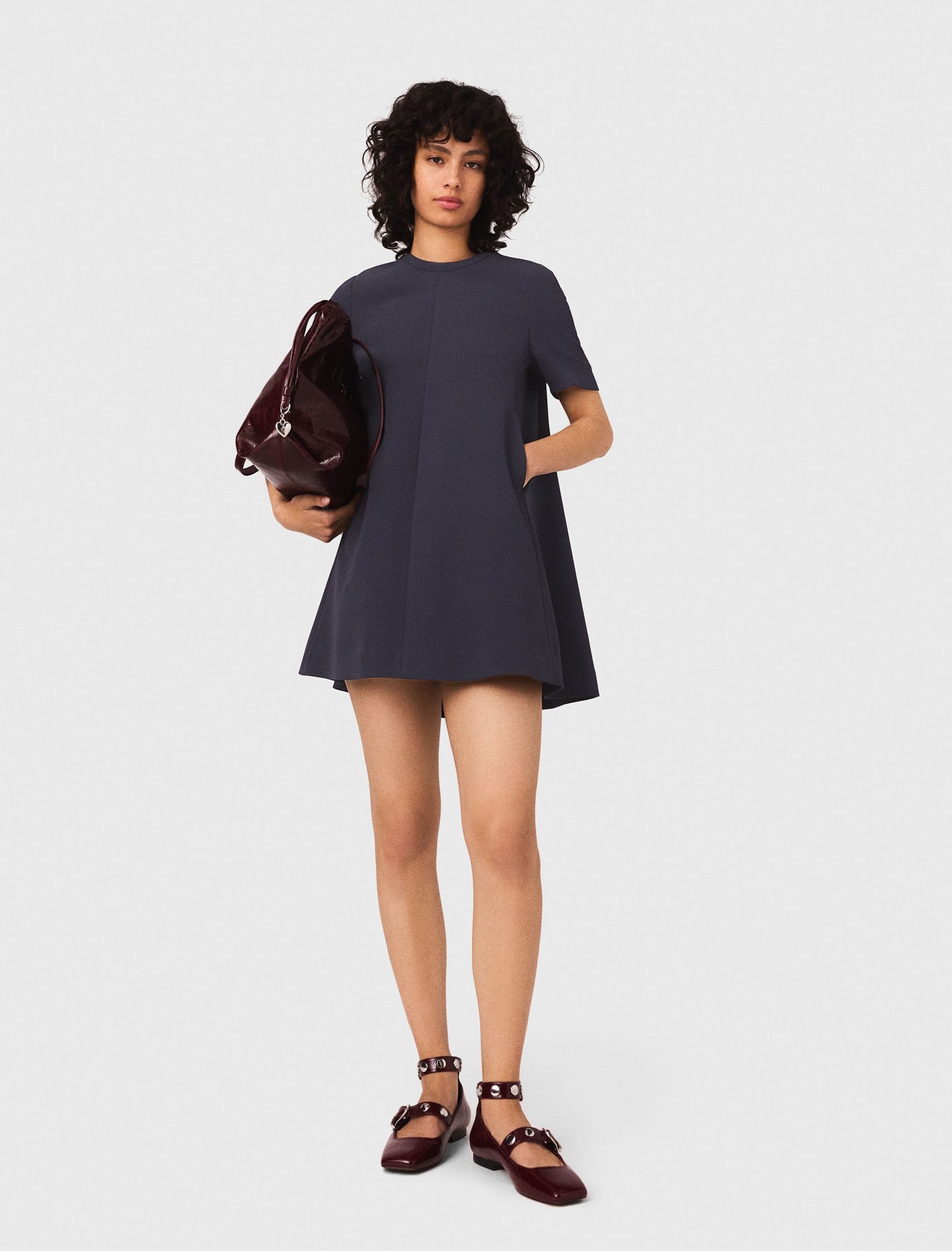 Woman's polyester Heavy crepe trapeze dress for Fall/Winter, size Medium, in color Navy / Blue