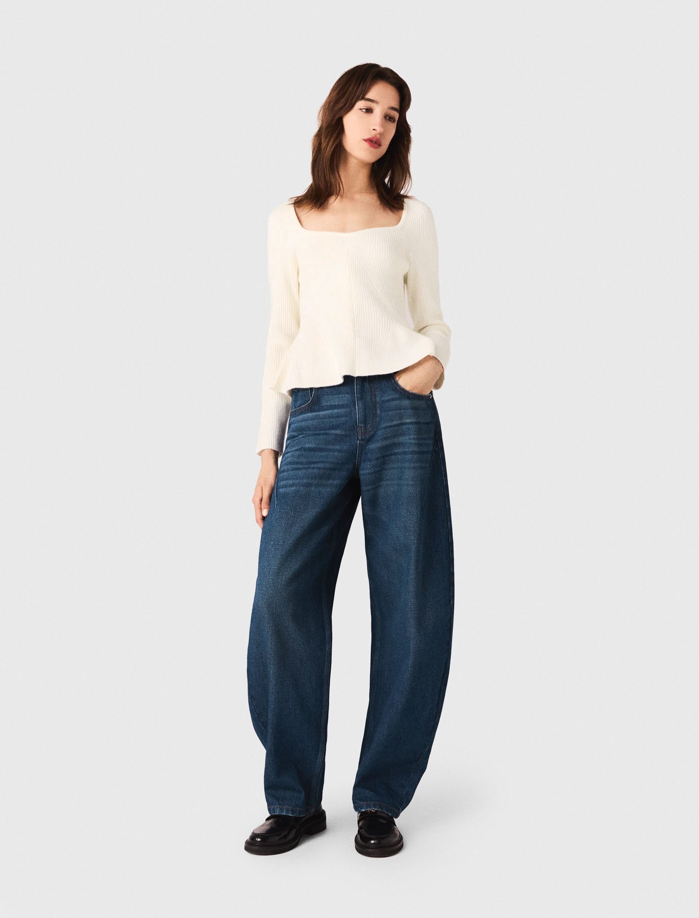 Woman's polyamide Peplum sweater for Fall/Winter, size Extra Small, in color Ecru / Beige