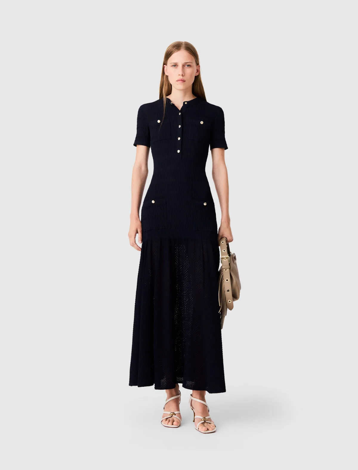Pointelle Knit Maxi Dress