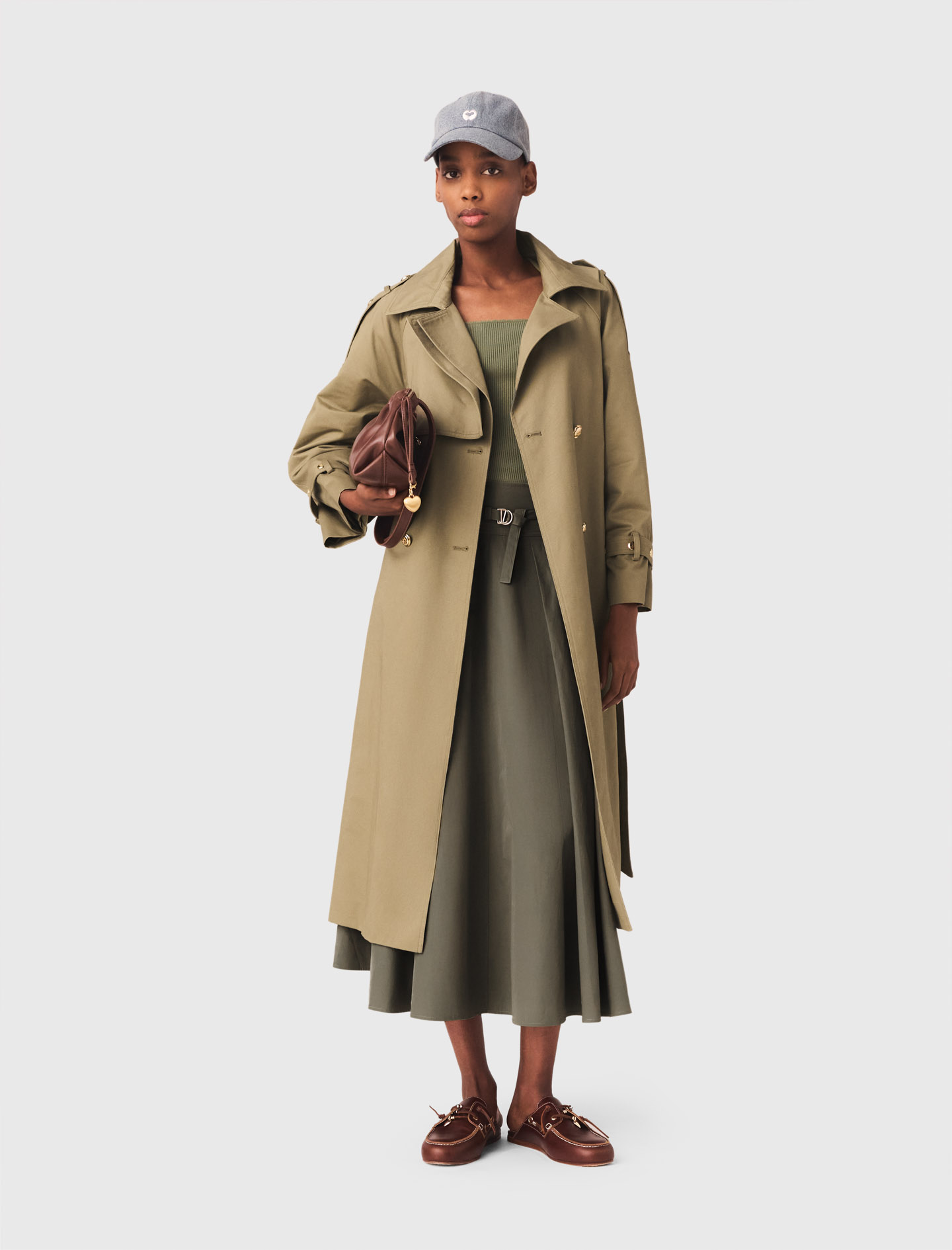 Woman's cotton Studded trench coat for Spring/Summer, size Extra Small, in color Khaki / Beige