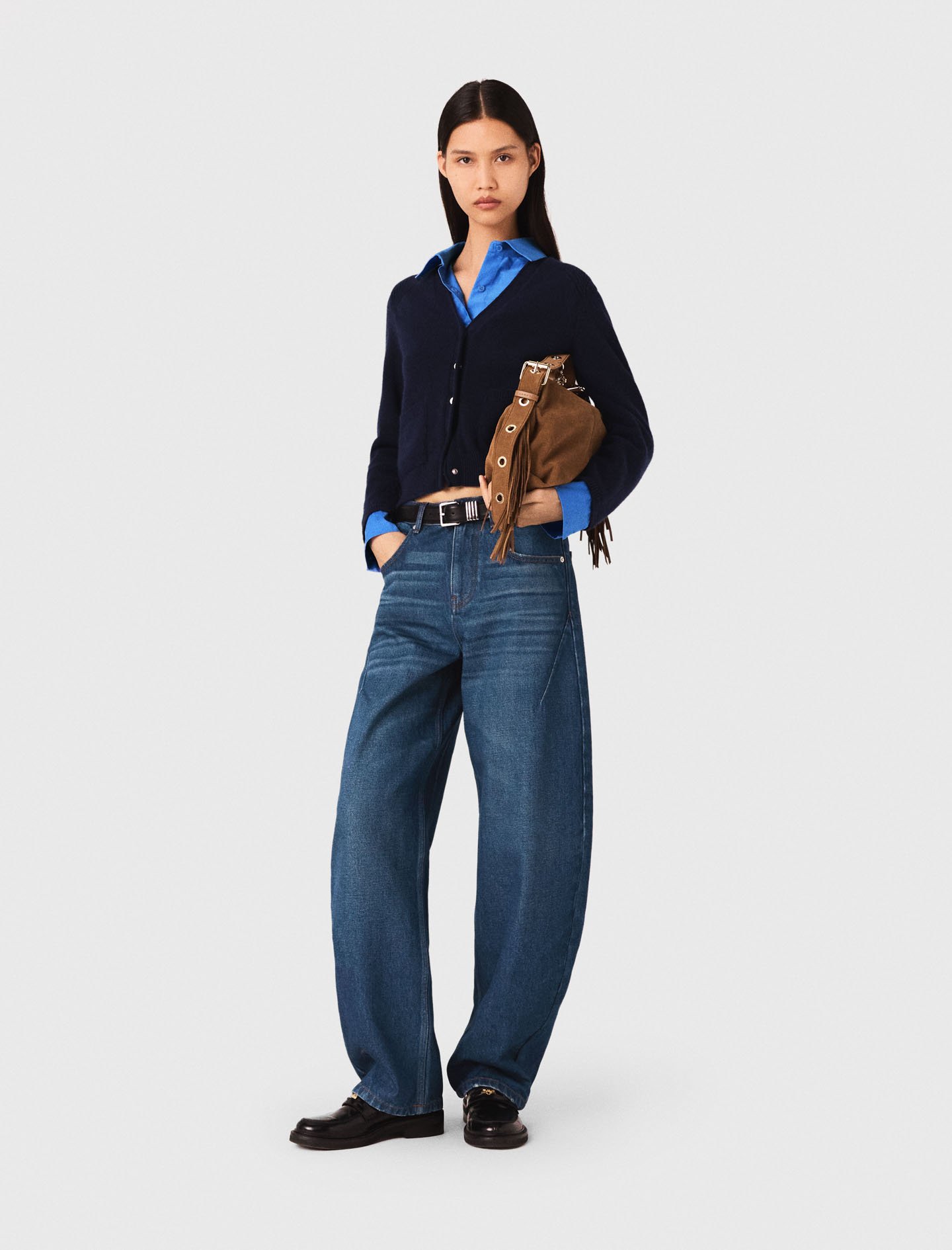 Woman's cotton Balloon jeans with martingale for Fall/Winter, size Extra Extra Large, in color Blue /