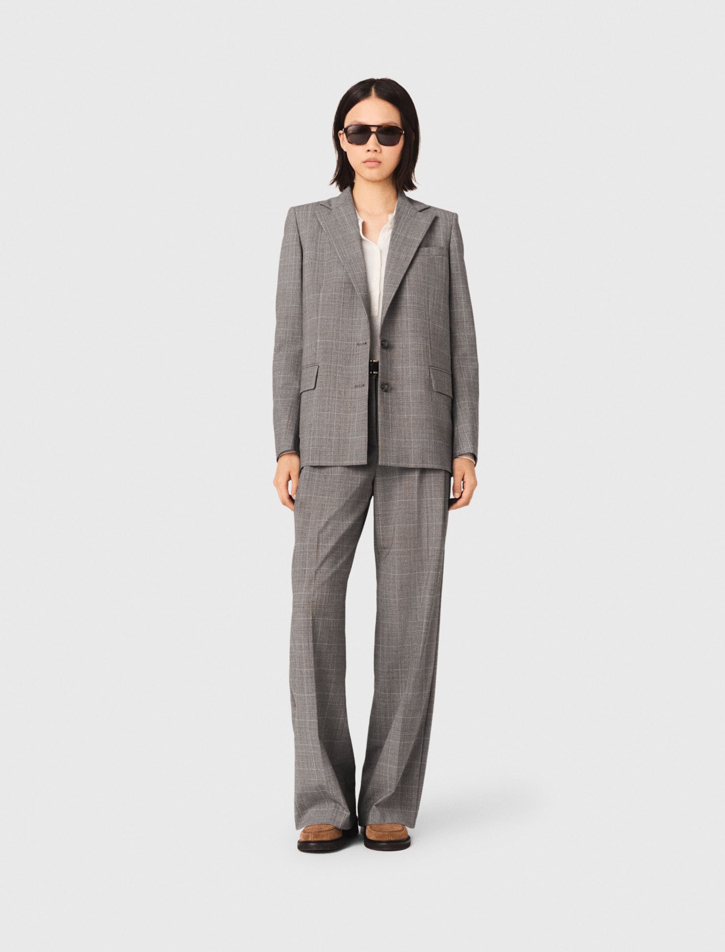 Woman's wool Checked suit jacket for Spring/Summer, size Medium, in color Grey /