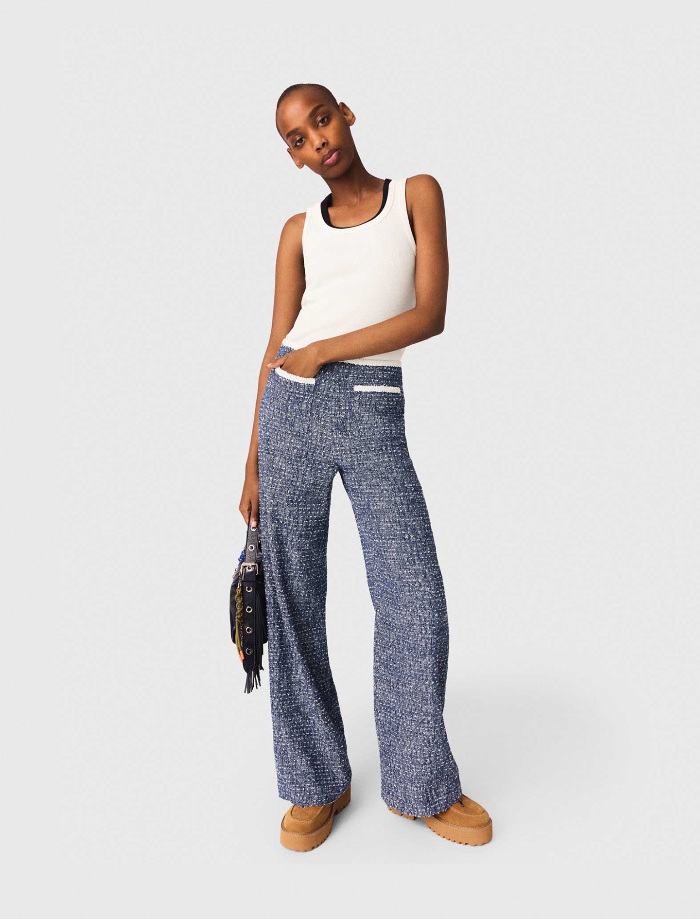 Woman's cotton Tweed trousers for Spring/Summer, size Small, in color Navy / Blue
