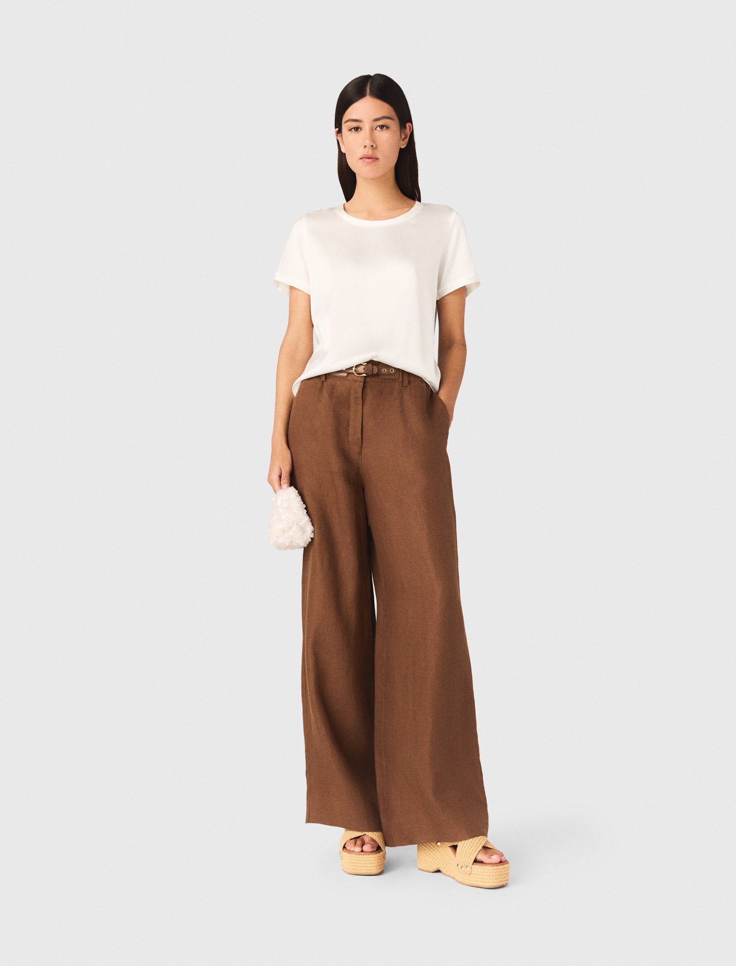 Woman's silk Short-sleeved silk top for Spring/Summer, size Extra Small, in color White / by Maje