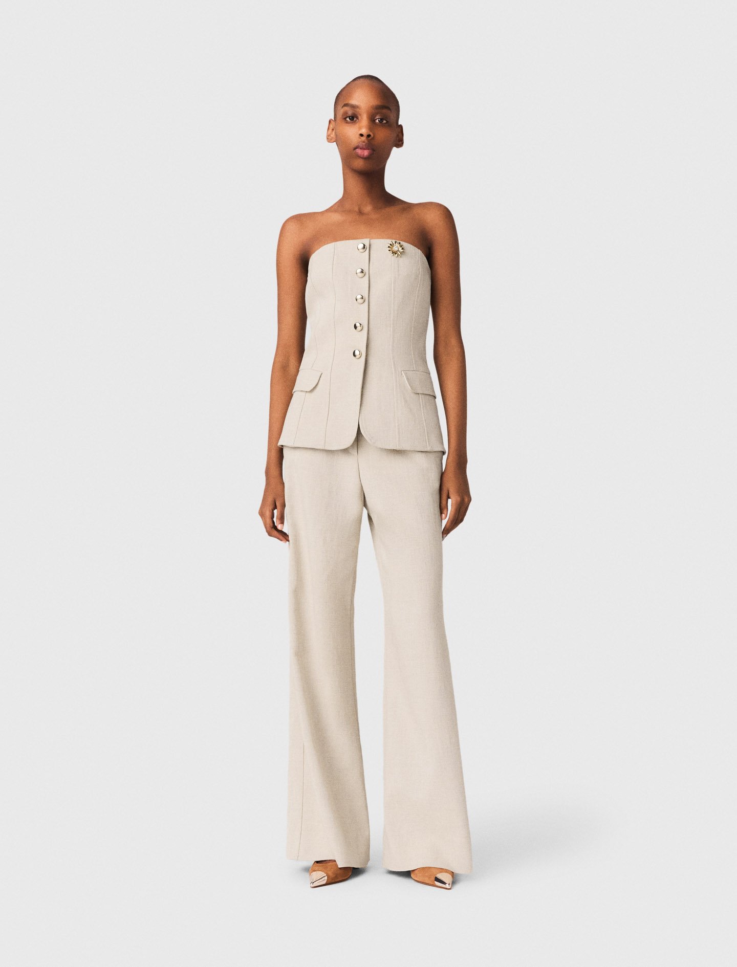 Woman's viscose Tailored bustier top for Spring/Summer, size Medium, in color Beige /
