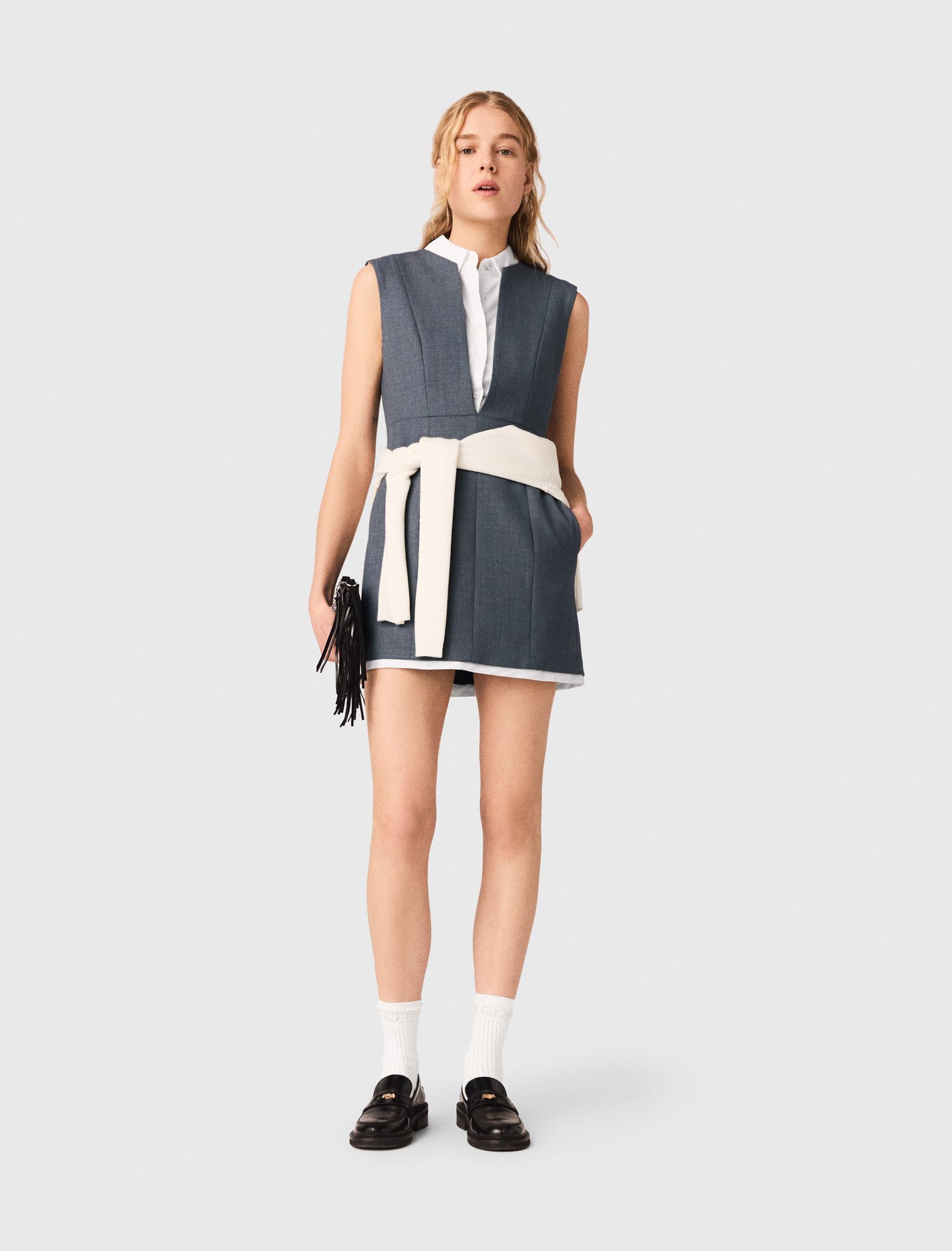 Woman's wool Layered-effect tailored dress for Spring/Summer, size Medium, in color Grey /