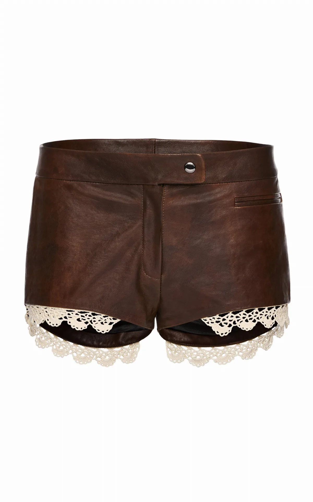 Lace-Trimmed Leather Shorts