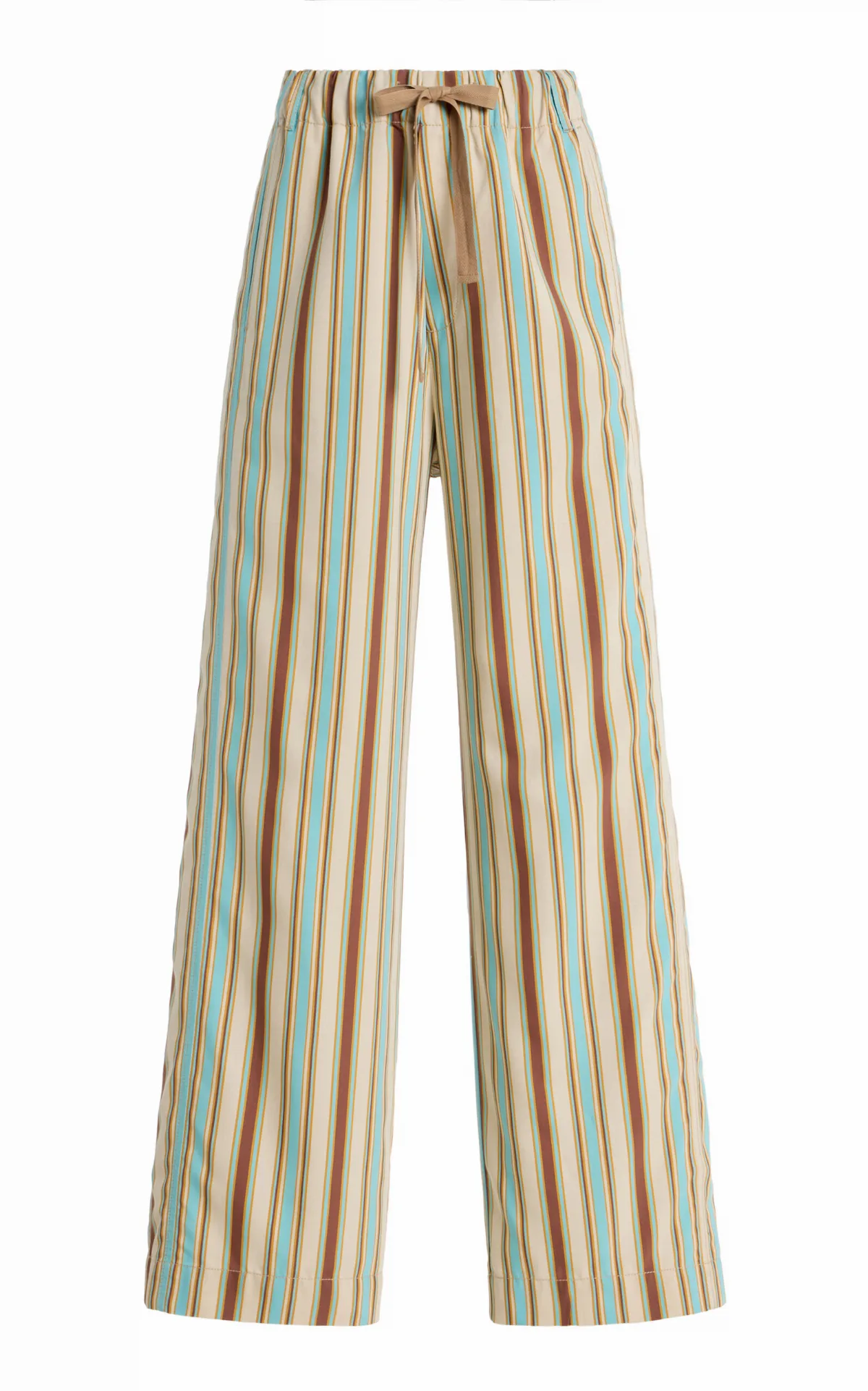Drawstring Striped Viscose Poplin Wide-Leg Pants