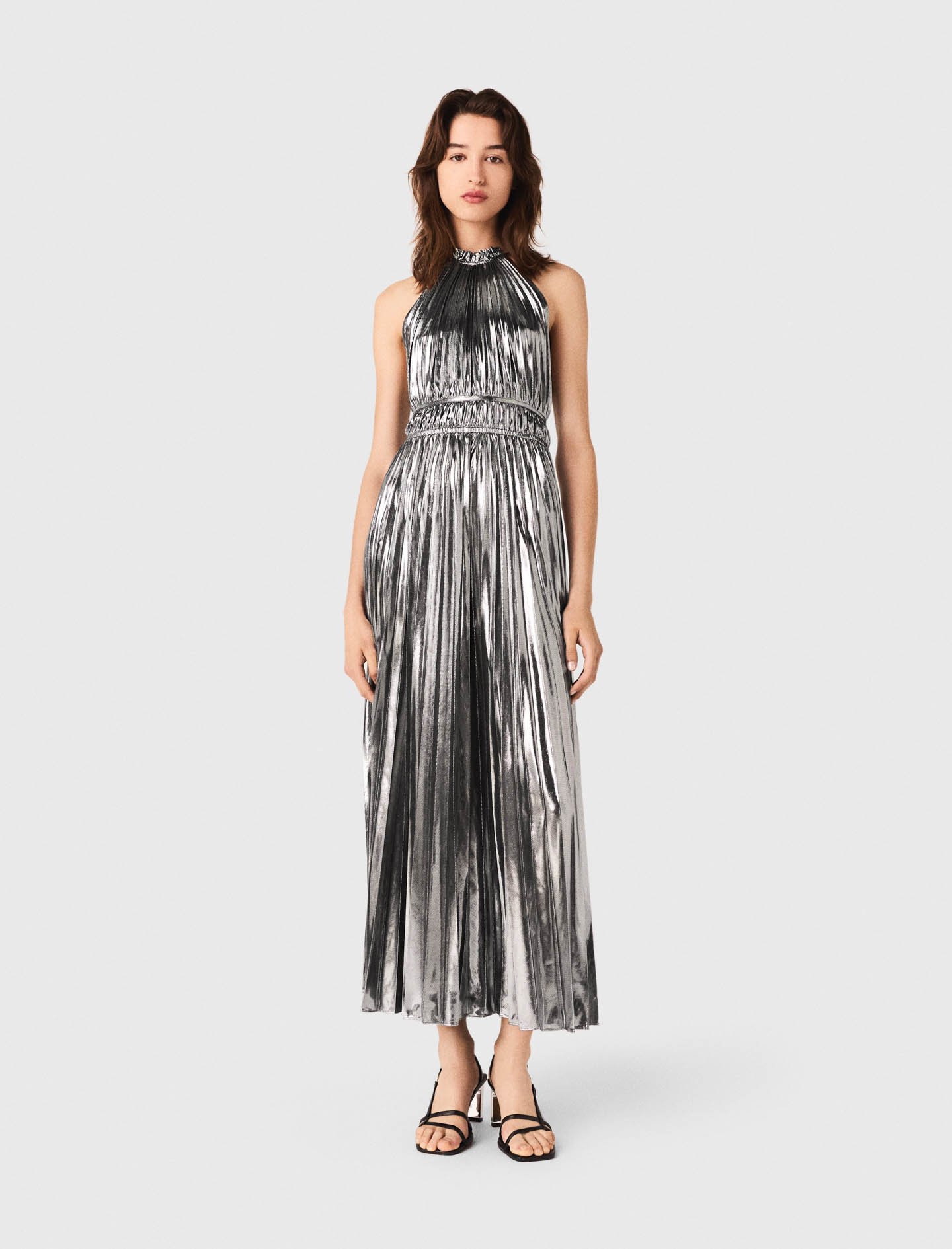 Woman's polyester Pleated maxi dress for Fall/Winter, size Medium, in color Silver / Grey