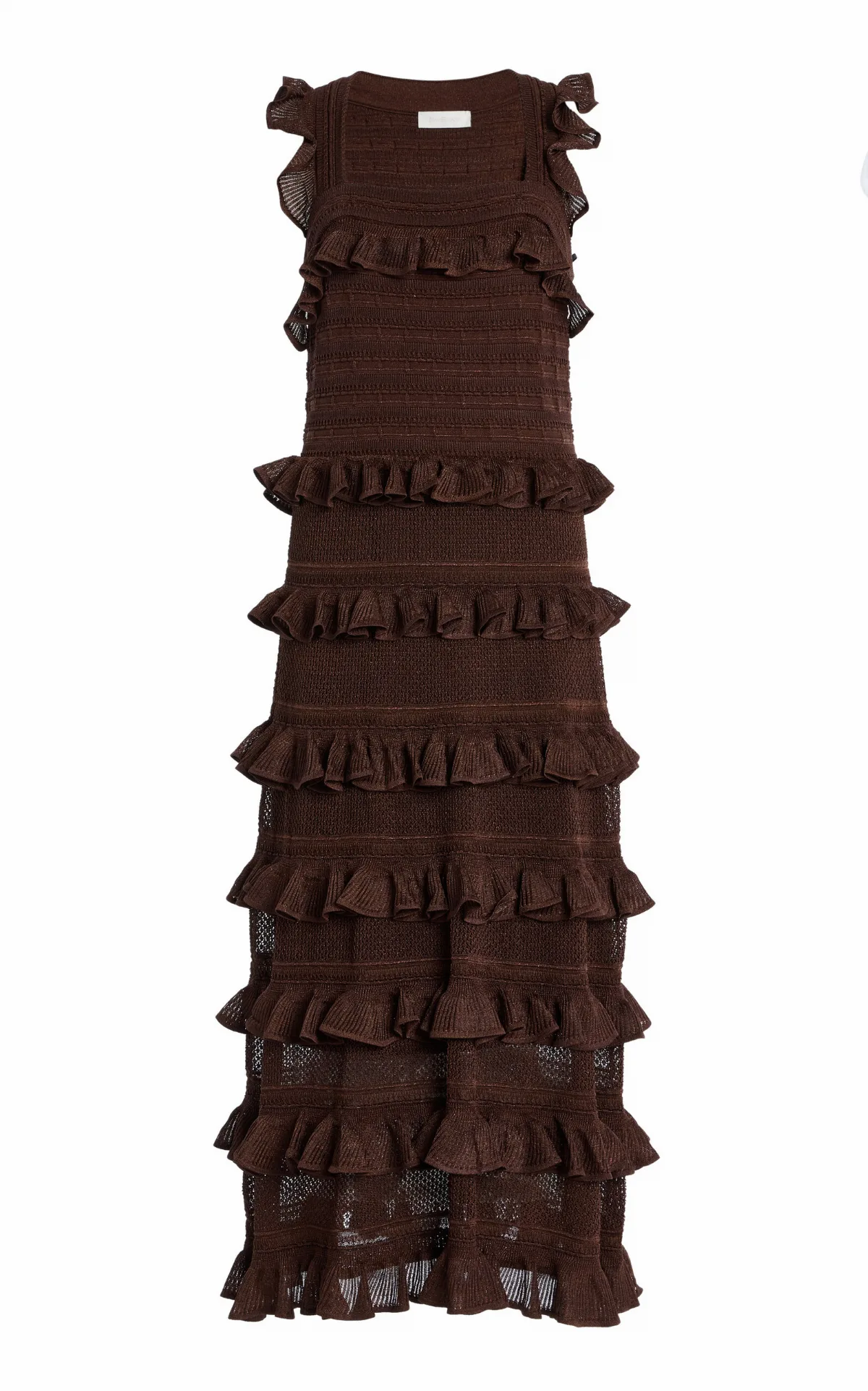 Hypnotic Ruffled Metallic Lace Midi Dress