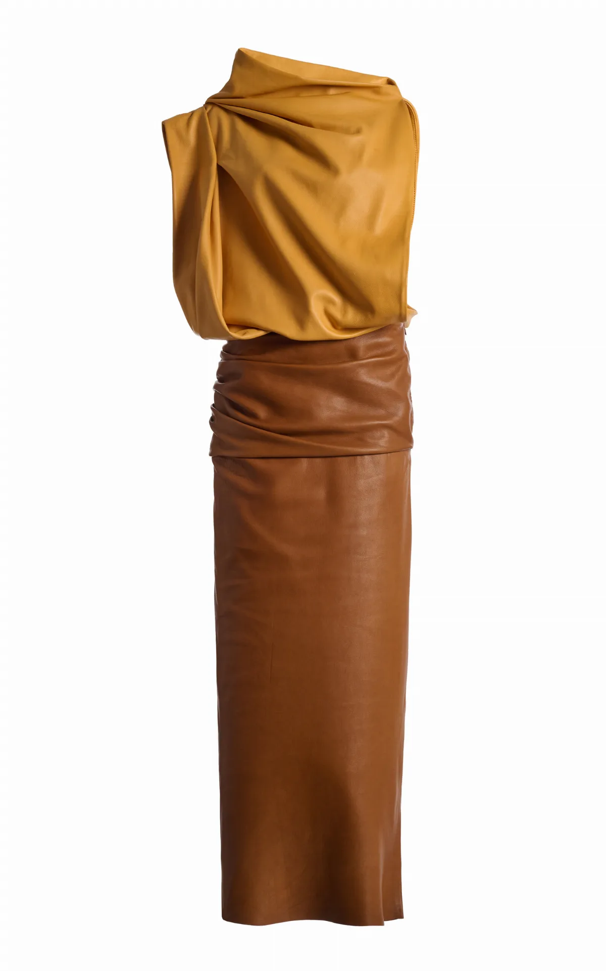 Draped Leather Maxi Dress