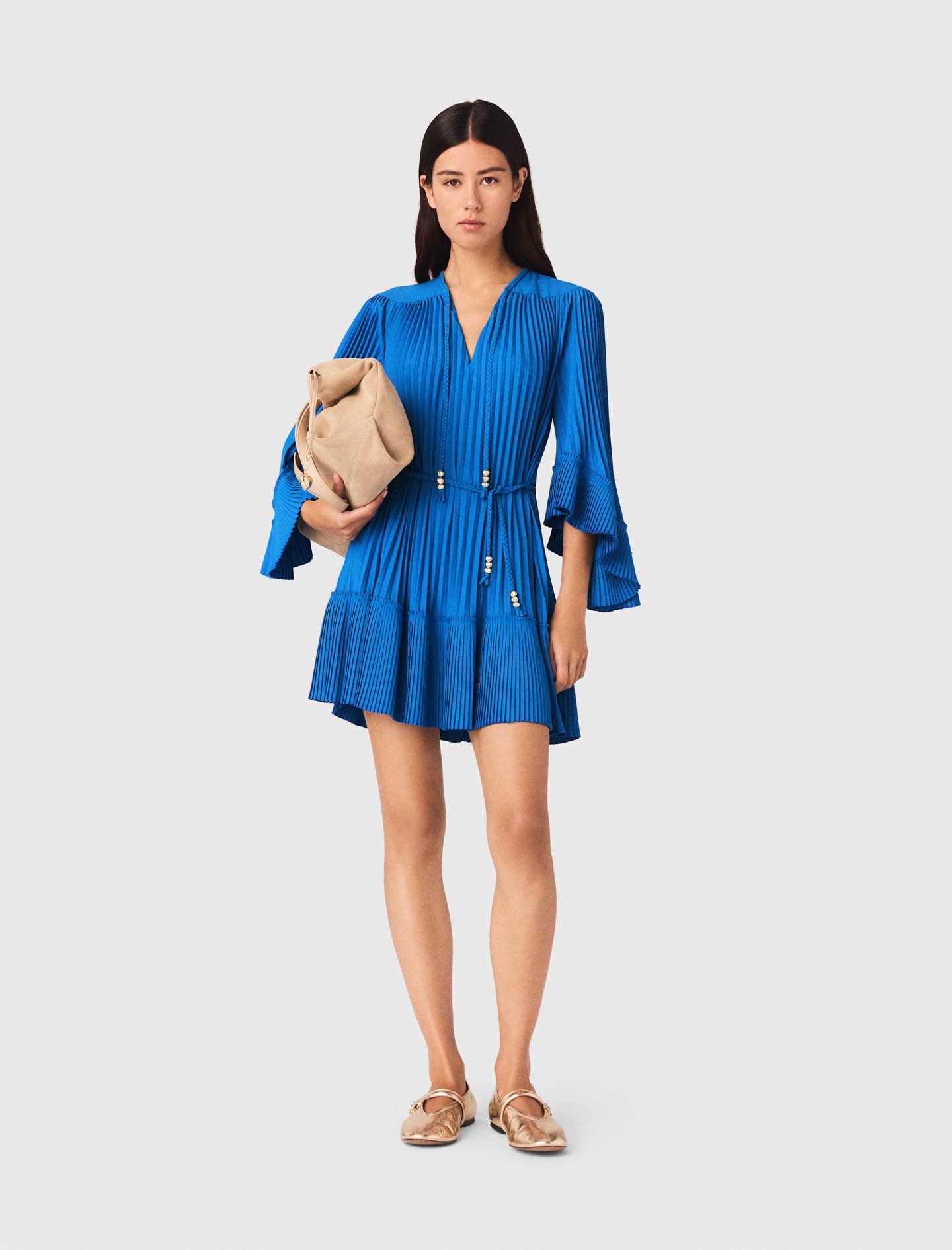 Woman's polyester Short pleated dress for Spring/Summer, size Extra Small, in color Blue /