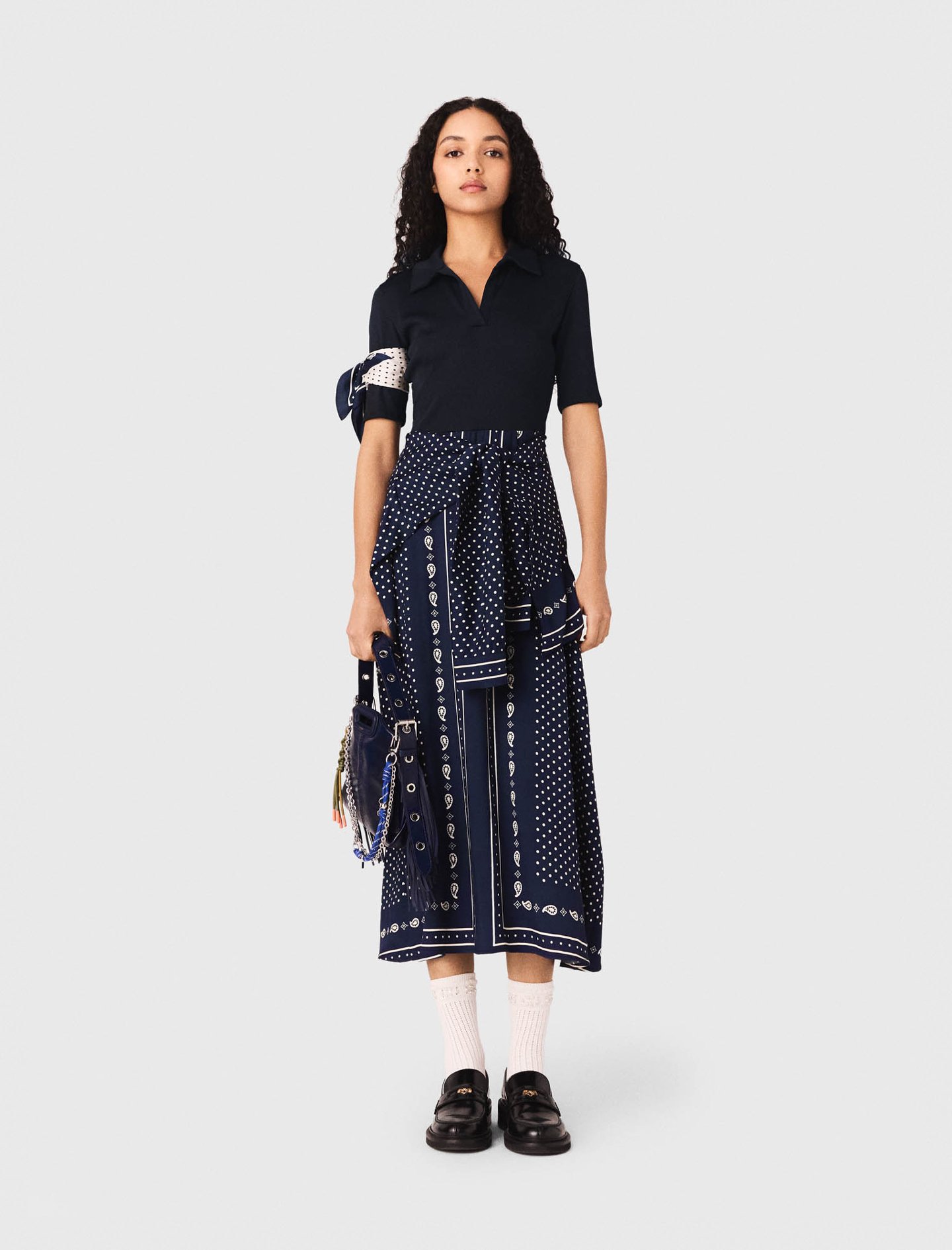 Woman's viscose Bandana patterned mixed-material dress for Spring/Summer, size Medium, in color Navy Dot Bandana Print /