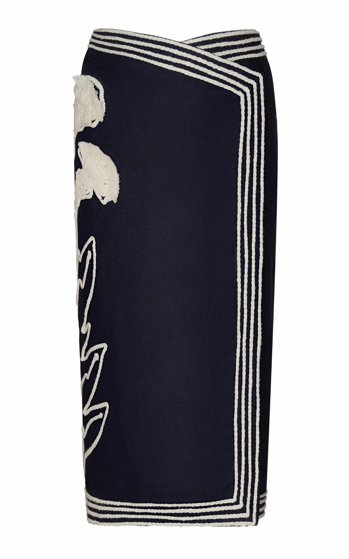 De Tropico Embroidered Linen Midi Skirt